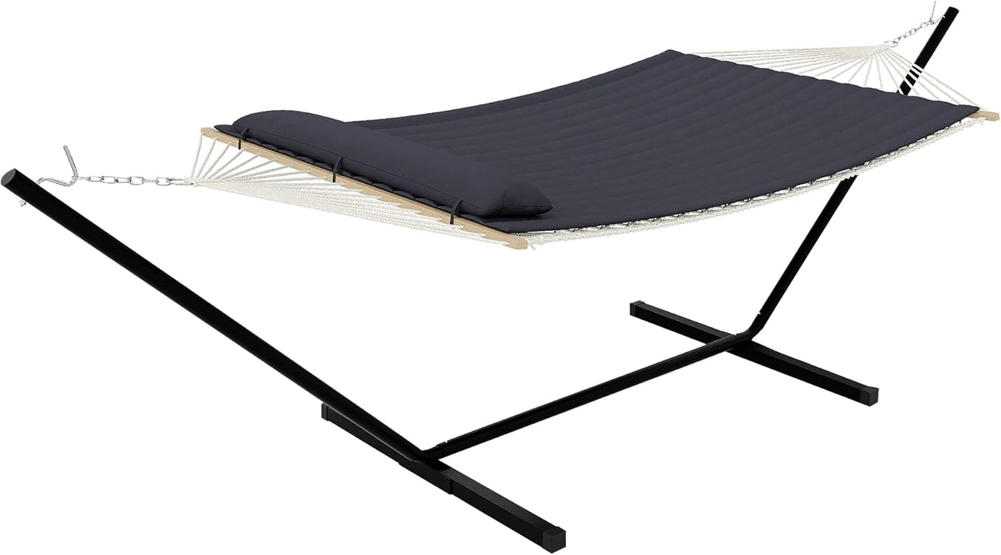 Instant-Setup 2-Person Hammock with Reinforced Steel Frame – Portable Outdoor Lounger for Garden, Camping & Beach (450lb Capacity + Quick-Fold Carry Bag),Blue-Green Stripes