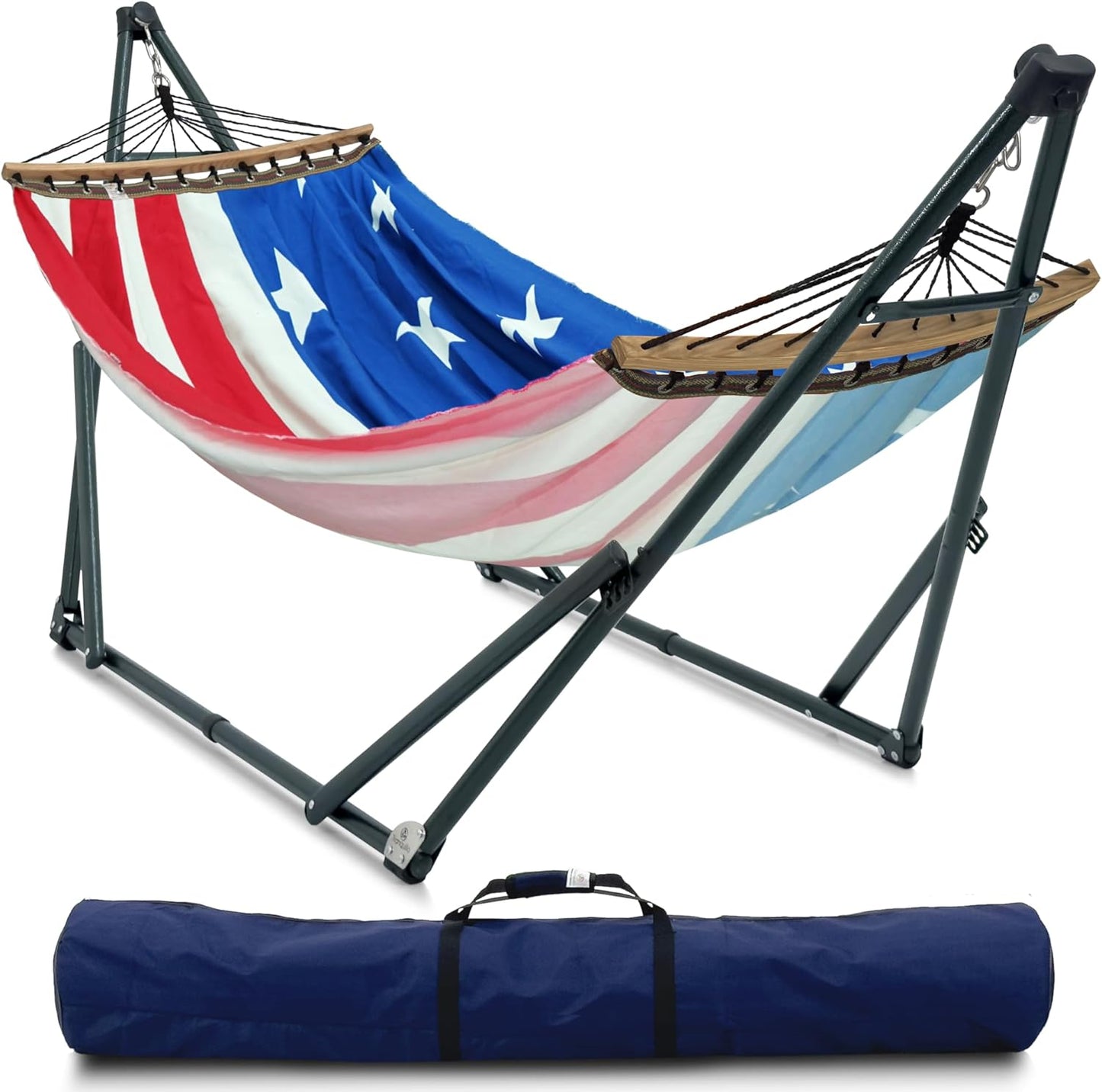 Tranquillo Universal Double Hammock with Stand Included for 2 Persons/Foldable Hammock Stand 600 lbs Capacity Portable Case - Inhouse, Outdoor, Camping, Sky