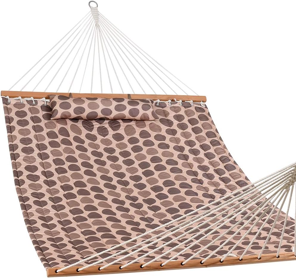 Lazy Daze Hammocks 12 FT Double Layered Quilted Fabric Hammock Swing with Pillow and Carrying Bag, Elegant Tassels and Spread Bar Heavy Duty Stylish for Two Person, Floral