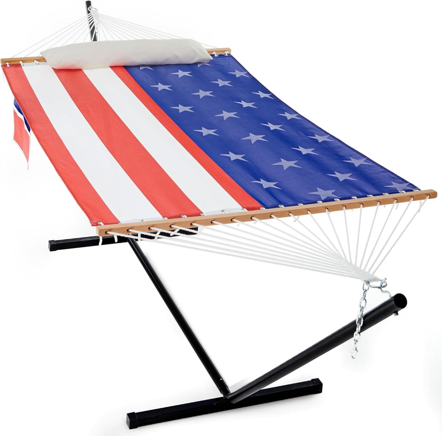 Waterproof Double Hammock with Stand for Outside Heavy Duty, 2 Person 55'' Large Quick Dry Textilene Hammocks with Hardwood Spreader Bar, Pillow, Pockets, for Outdoor, 475lbs Capacity (Coffee)