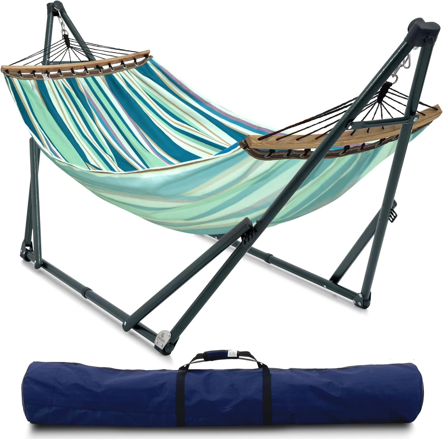 Tranquillo Universal Double Hammock with Stand Included for 2 Persons/Foldable Hammock Stand 600 lbs Capacity Portable Case - Inhouse, Outdoor, Camping, Sky