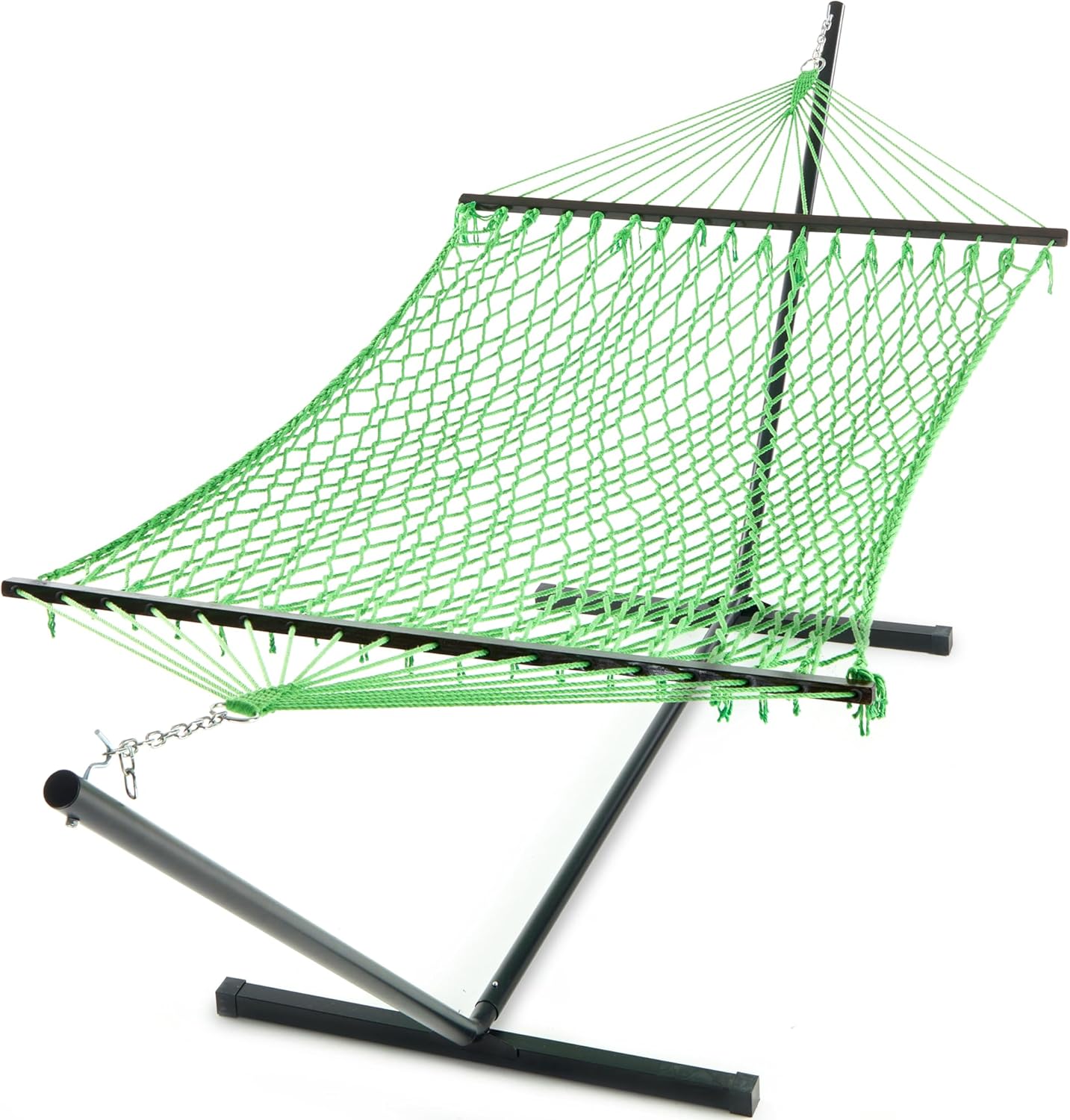 PNAEUT Double Rope Hammock with Stand Included, 12ft Heavy Duty Stand, 2 Person Traditional Cotton Rope Hammocks with Pillow for Outside Porch Patio Backyard Outdoor, Max 475lbs Capacity (Burlywood)
