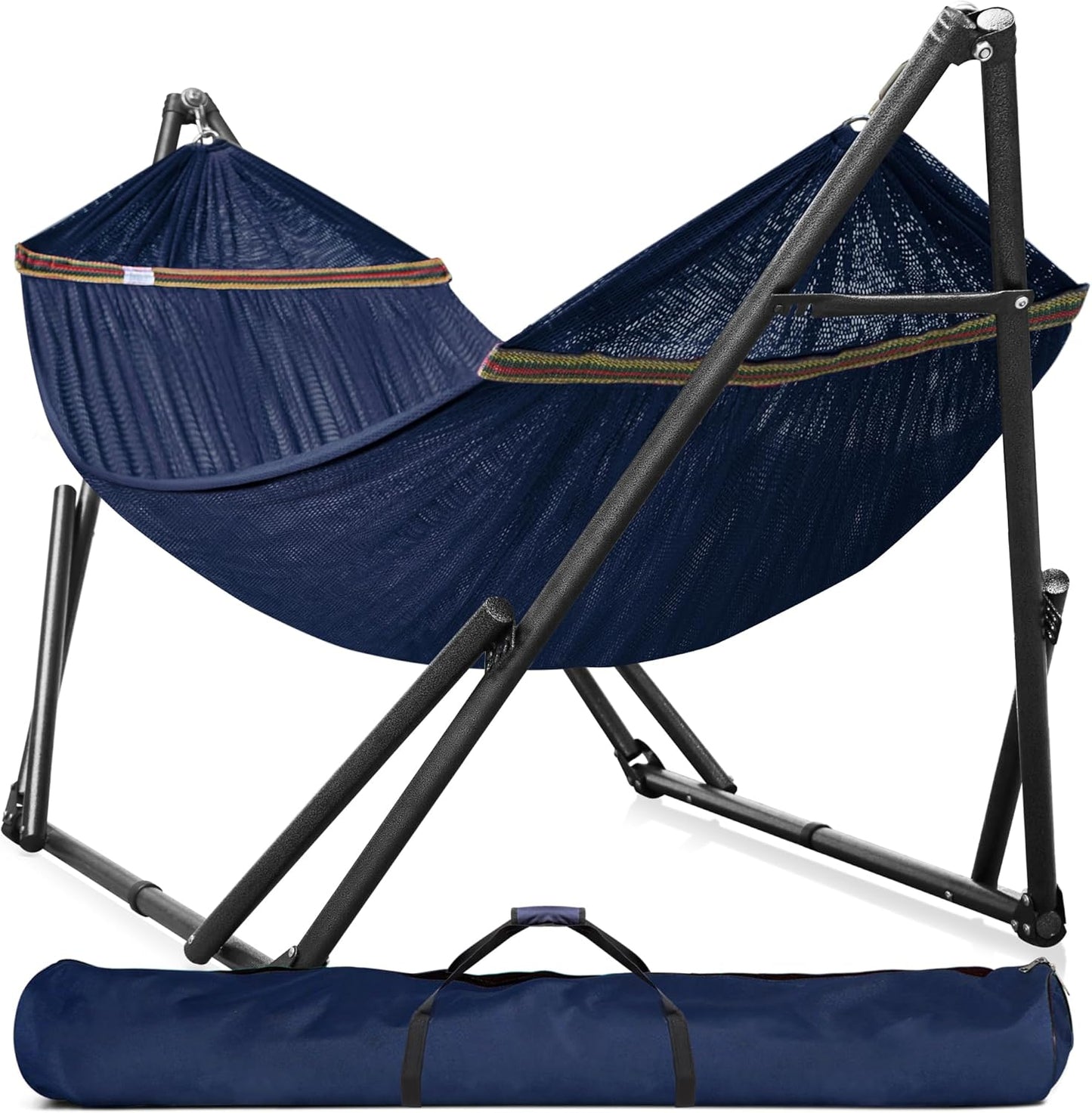 Tranquillo Universal Double Hammock with Stand Included for 2 Persons/Foldable Hammock Stand 600 lbs Capacity Portable Case - Inhouse, Outdoor, Camping, Sky