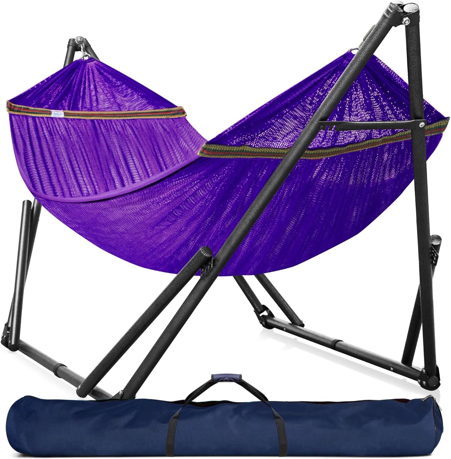 Tranquillo Universal Double Hammock with Stand Included for 2 Persons/Foldable Hammock Stand 600 lbs Capacity Portable Case - Inhouse, Outdoor, Camping, Sky