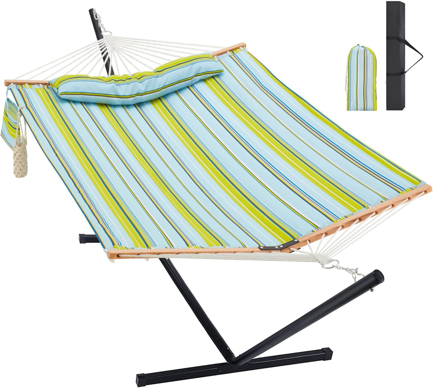 Two Person Hammock with Stand Heavy Duty, Outdoor Patio Hammock with Portable Steel Stand, Large Double Hammocks,480lbs Capacity.(Off White)