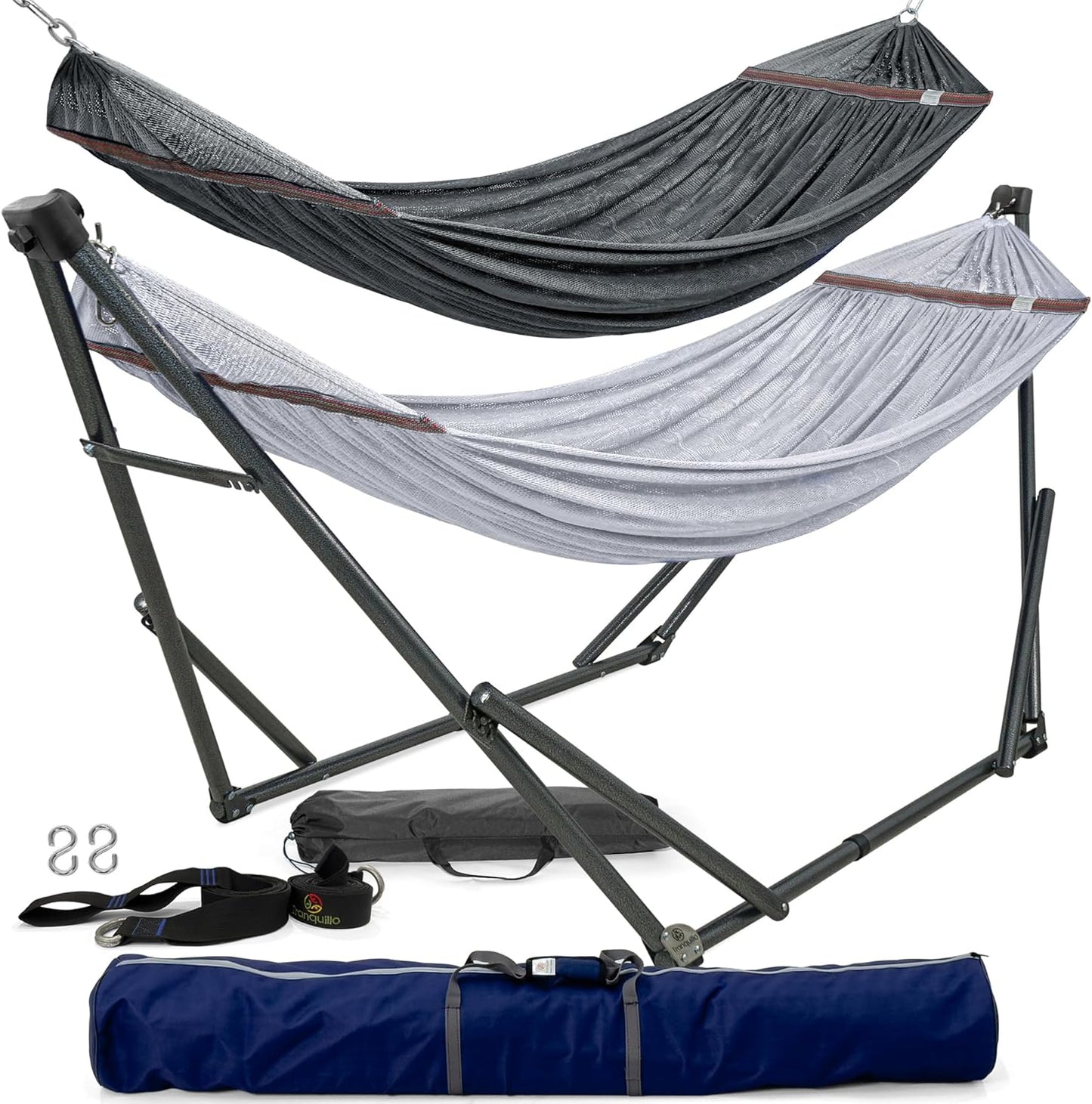 Tranquillo Universal Double Hammock with Stand Included for 2 Persons/Foldable Hammock Stand 600 lbs Capacity Portable Case - Inhouse, Outdoor, Camping, Sky
