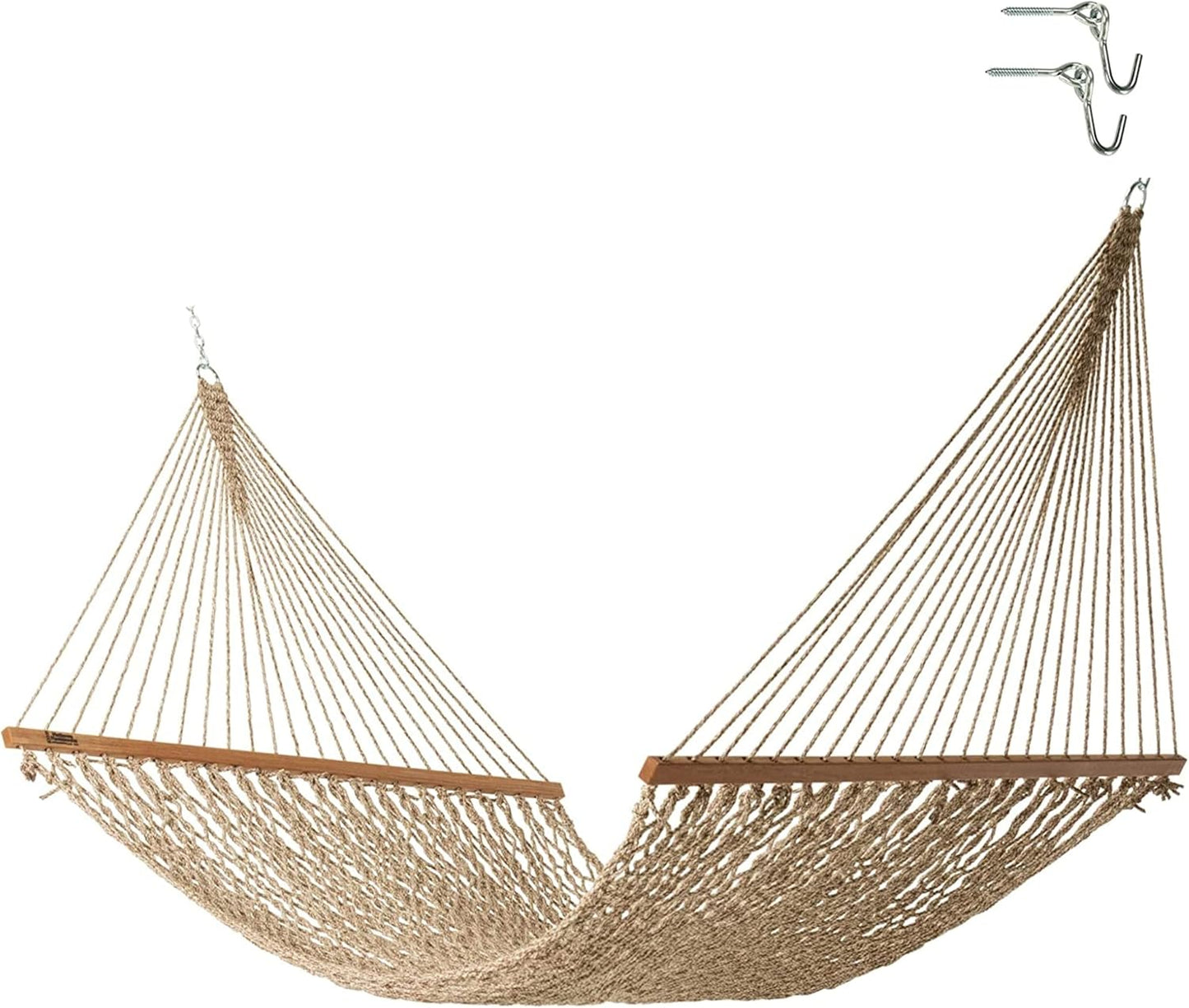 Hatteras Hammocks Deluxe Oatmeal Duracord Rope Hammock with Free Extension Chains & Tree Hooks, Handcrafted in The USA, 450 LB Weight Capacity, 13 ft. x 60 in