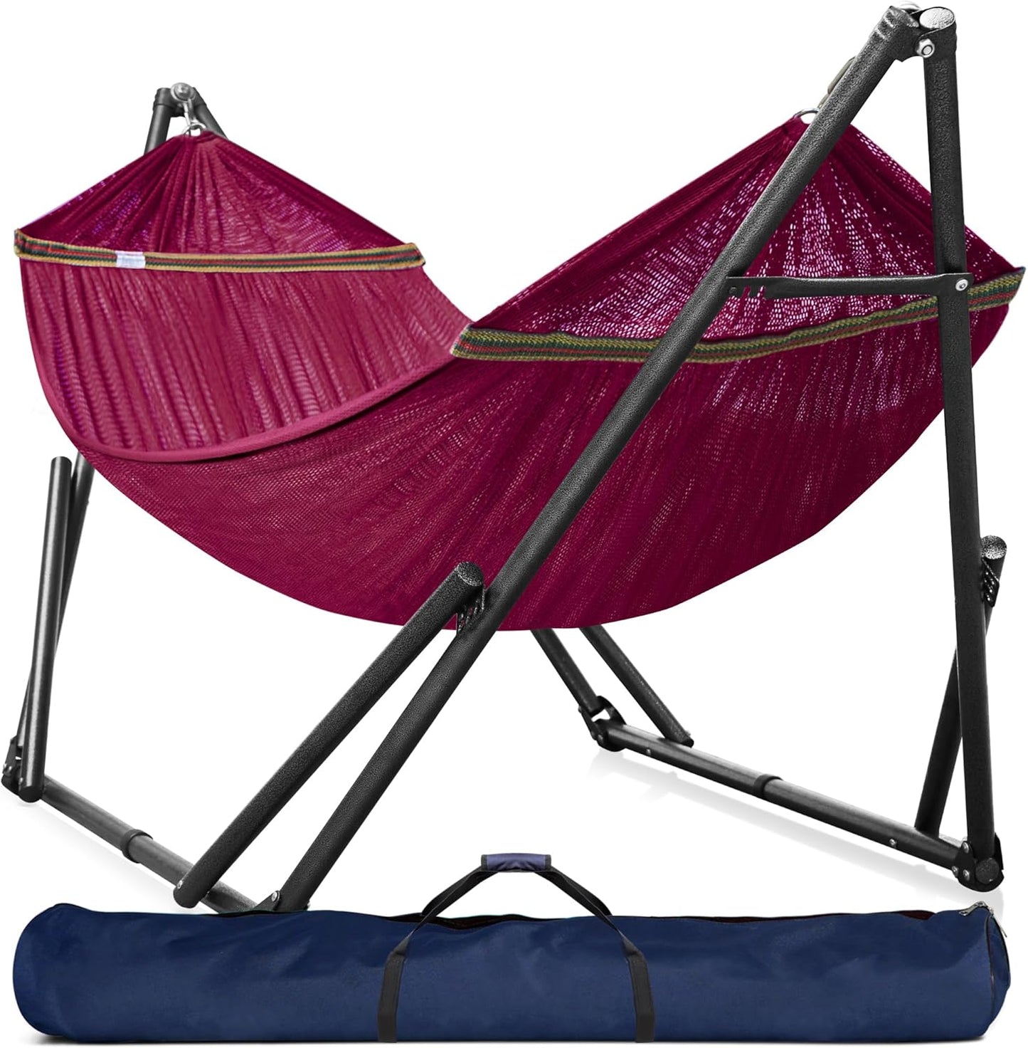 Tranquillo Universal Double Hammock with Stand Included for 2 Persons/Foldable Hammock Stand 600 lbs Capacity Portable Case - Inhouse, Outdoor, Camping, Sky