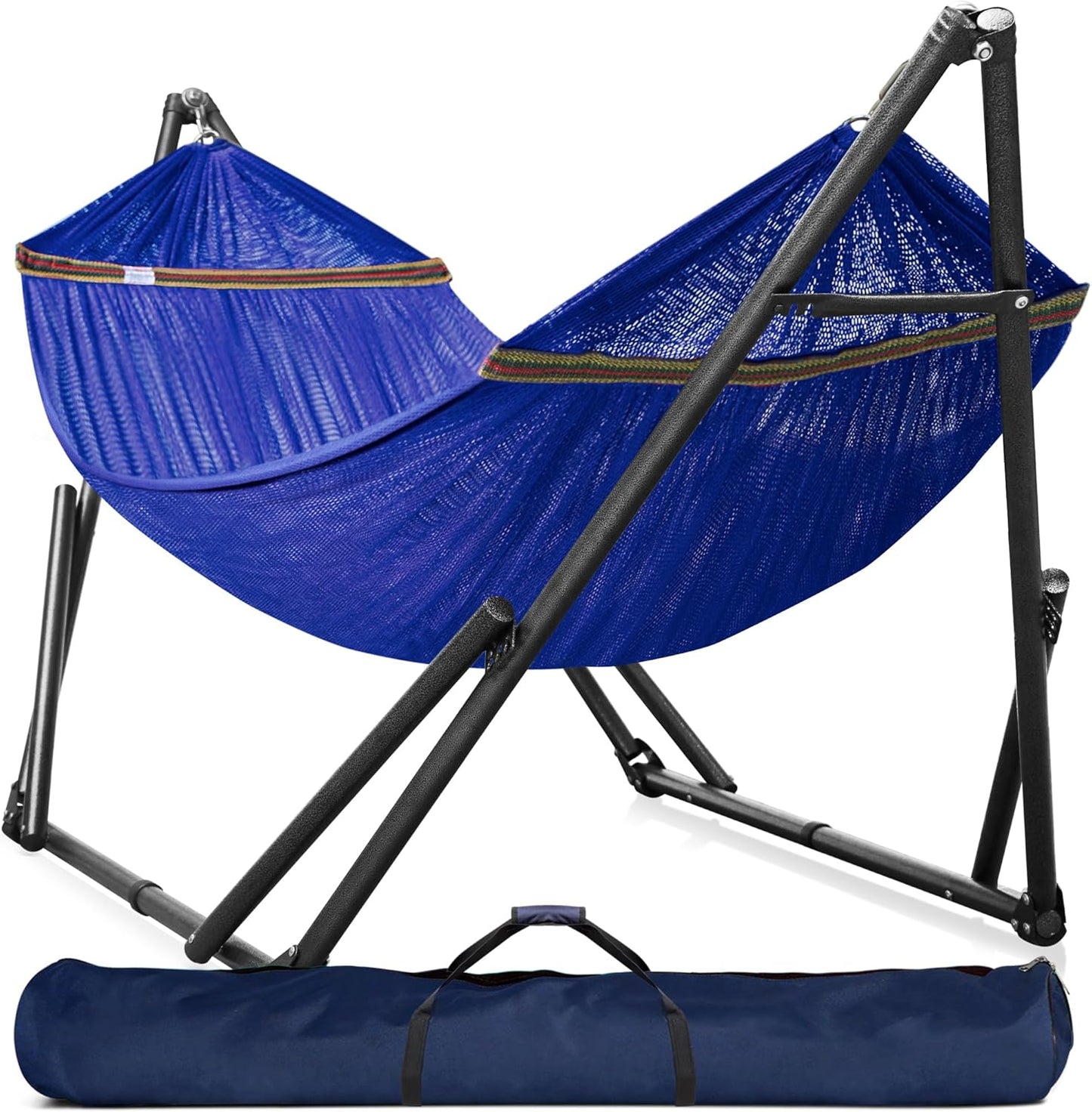 Tranquillo Universal Double Hammock with Stand Included for 2 Persons/Foldable Hammock Stand 600 lbs Capacity Portable Case - Inhouse, Outdoor, Camping, Sky