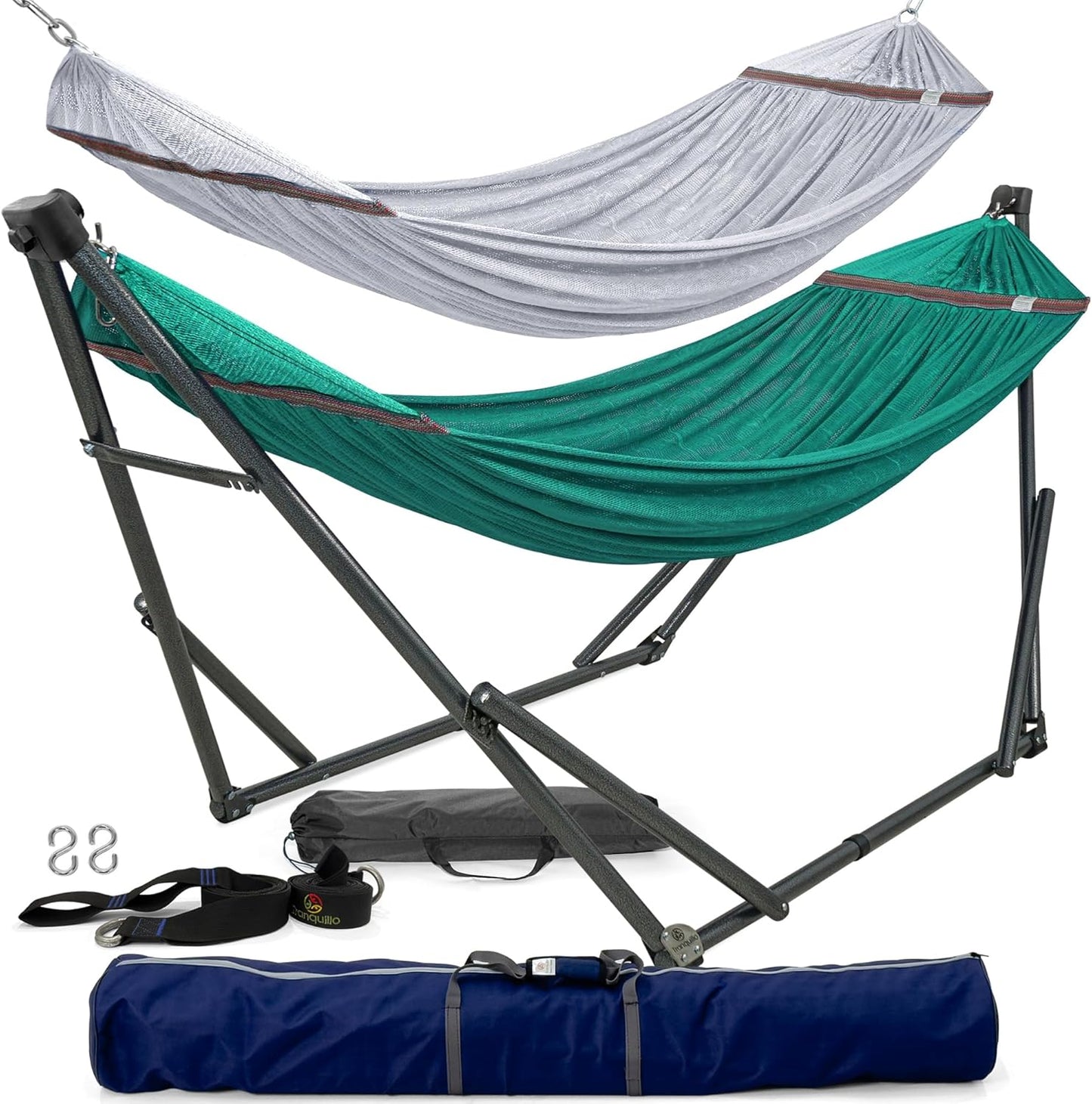 Tranquillo Universal Double Hammock with Stand Included for 2 Persons/Foldable Hammock Stand 600 lbs Capacity Portable Case - Inhouse, Outdoor, Camping, Sky