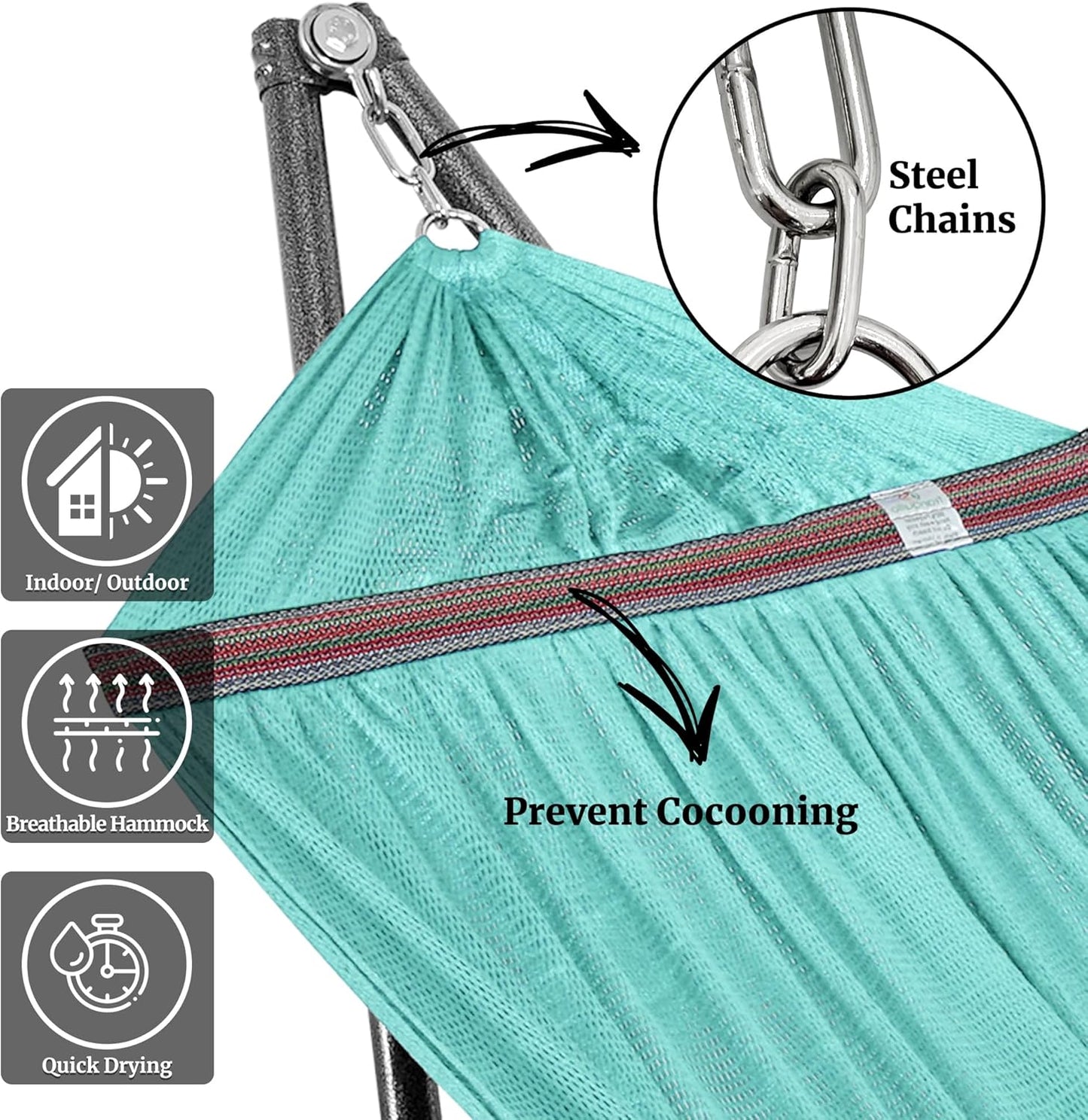 Tranquillo Universal Double Hammock with Stand Included for 2 Persons/Foldable Hammock Stand 600 lbs Capacity Portable Case - Inhouse, Outdoor, Camping, Sky