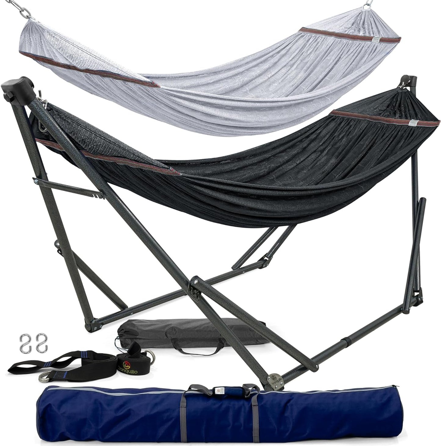 Tranquillo Universal Double Hammock with Stand Included for 2 Persons/Foldable Hammock Stand 600 lbs Capacity Portable Case - Inhouse, Outdoor, Camping, Sky