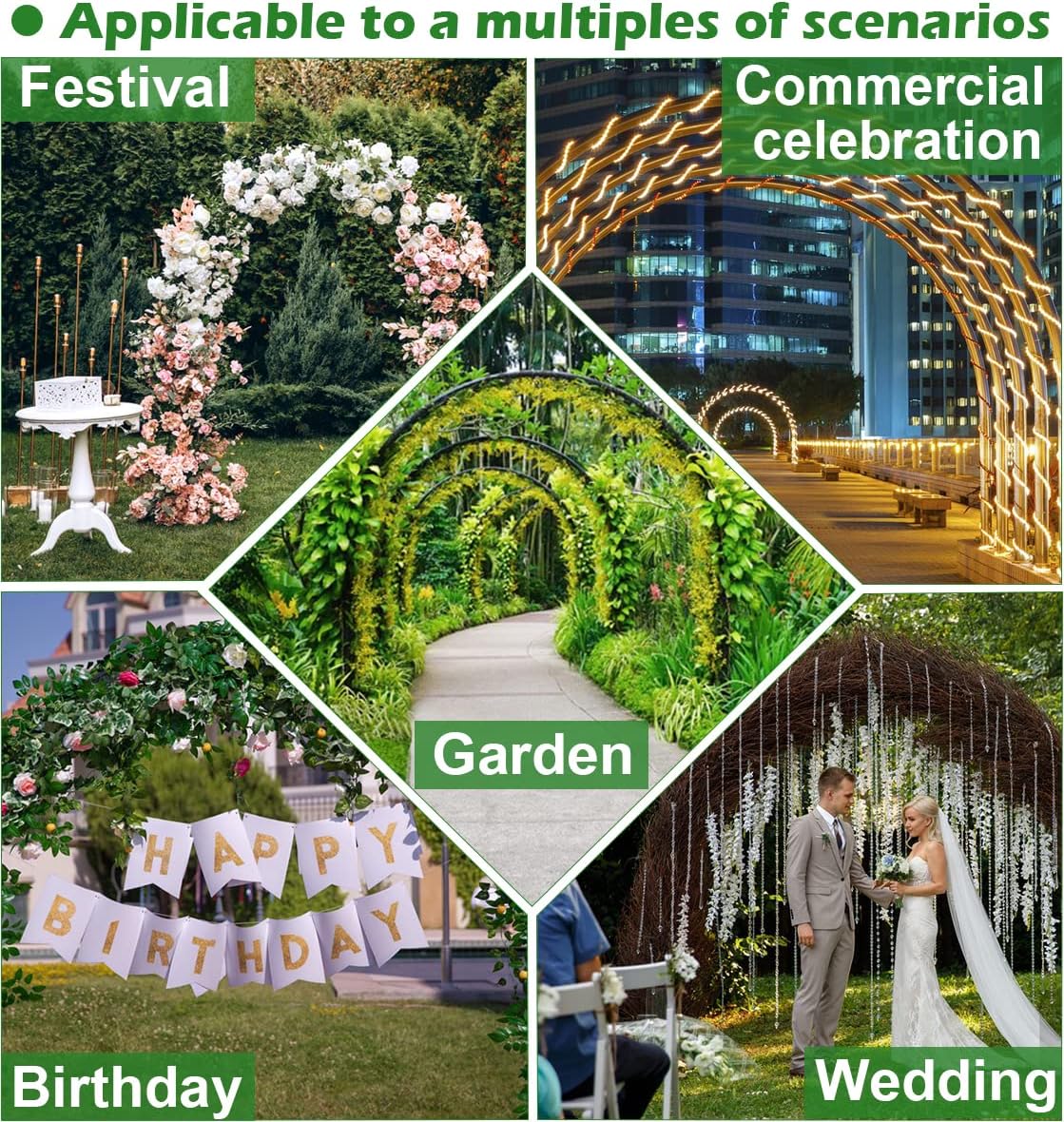 Queension Extra Large Garden Arch 7.2Ft Wide 9.2Ft High, Wedding Arch for Ceremony, Outdoor Garden Trellis for Climbing Plant, Metal Balloon Arches Backdrop Stand with Prongs Base, Black