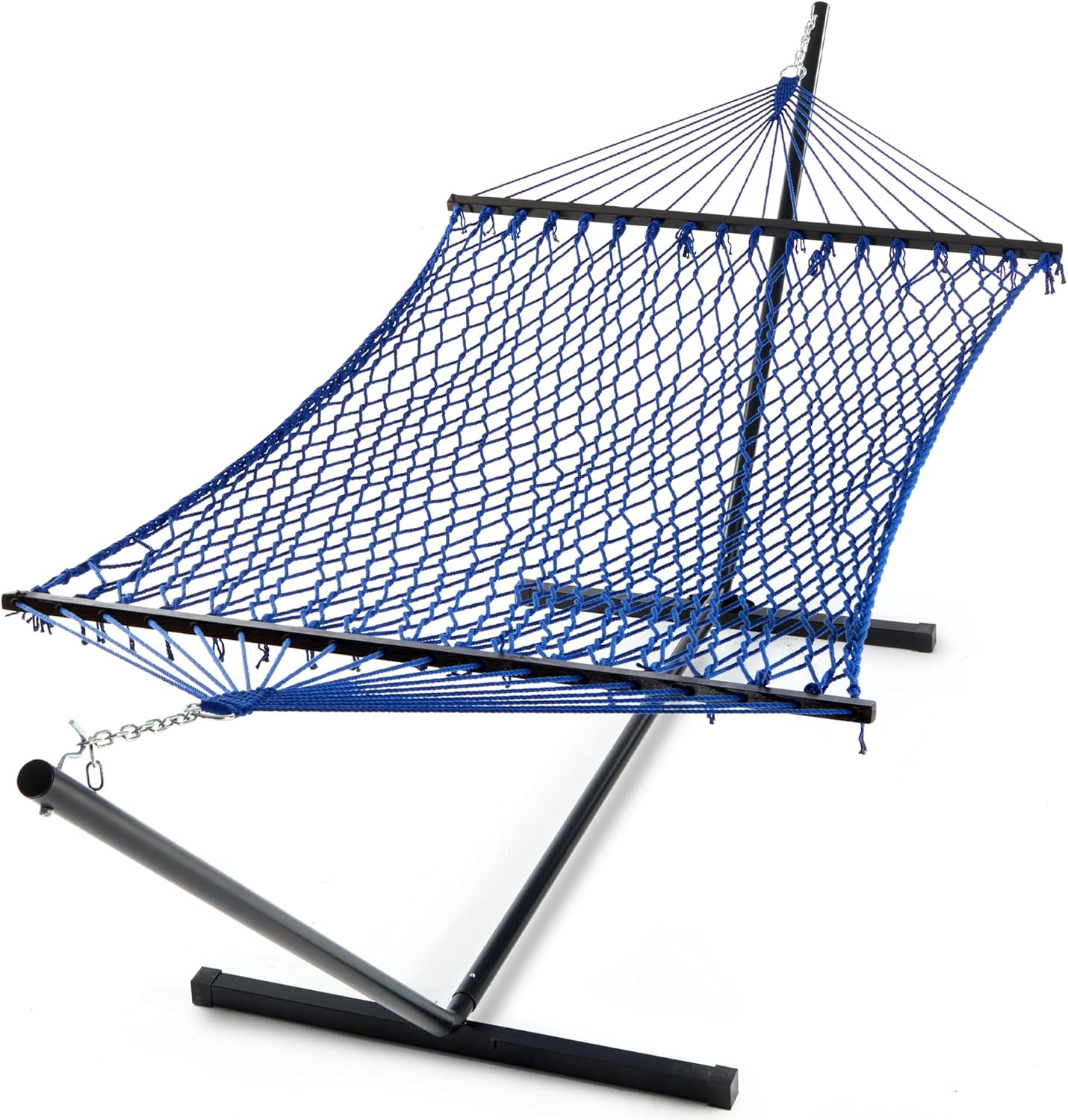 PNAEUT Double Rope Hammock with Stand Included, 12ft Heavy Duty Stand, 2 Person Traditional Cotton Rope Hammocks with Pillow for Outside Porch Patio Backyard Outdoor, Max 475lbs Capacity (Burlywood)