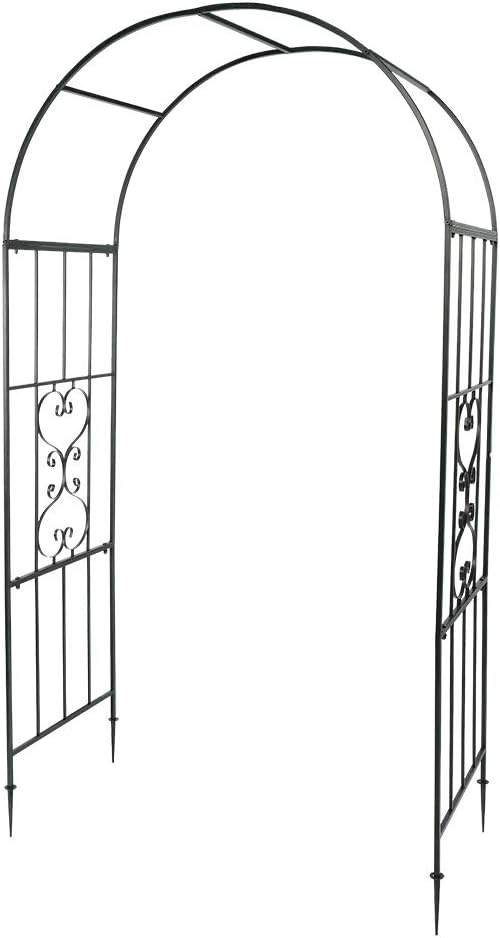 Outvita 7FT Garden Arch Arbor, Heavy Duty Metal Arbour Archway, Decorative Frame Stand Trellis with 7 Inch Ground Stakes for Wedding Ceremony Party Plant Climbing Rose Vines Lawn Courtyard Patio Black