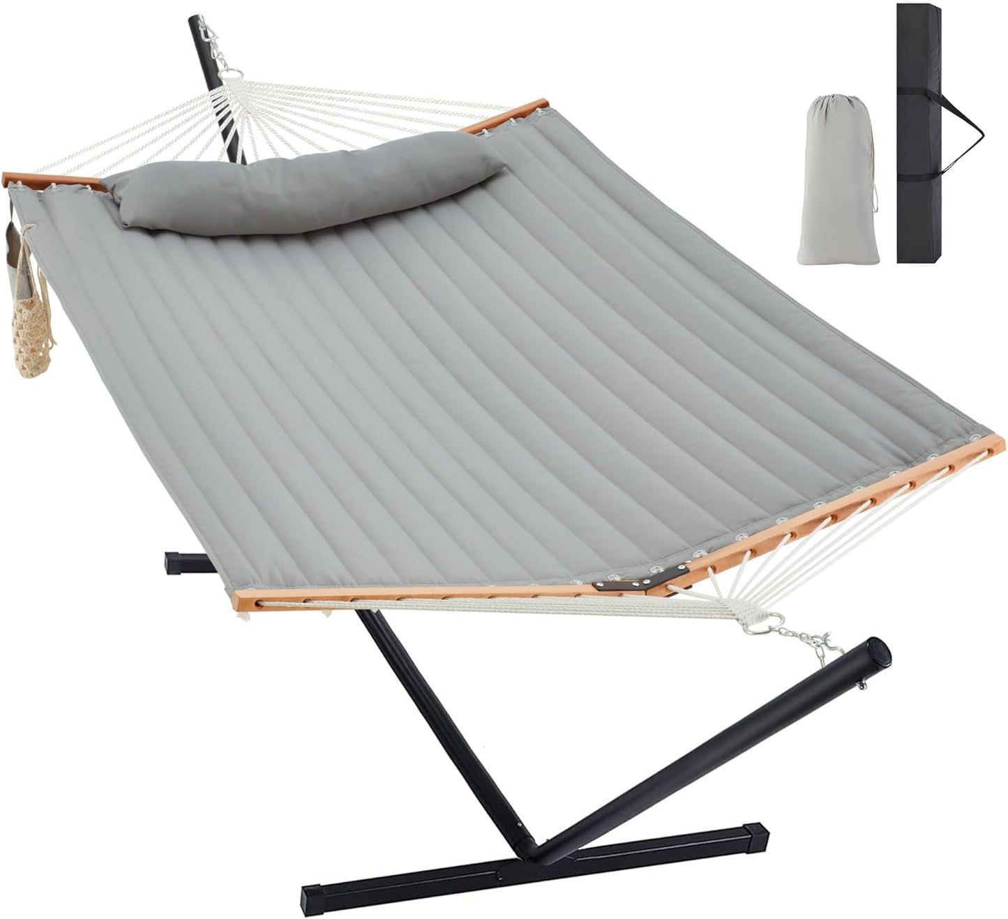 Two Person Hammock with Stand Heavy Duty, Outdoor Patio Hammock with Portable Steel Stand, Large Double Hammocks,480lbs Capacity.(Off White)