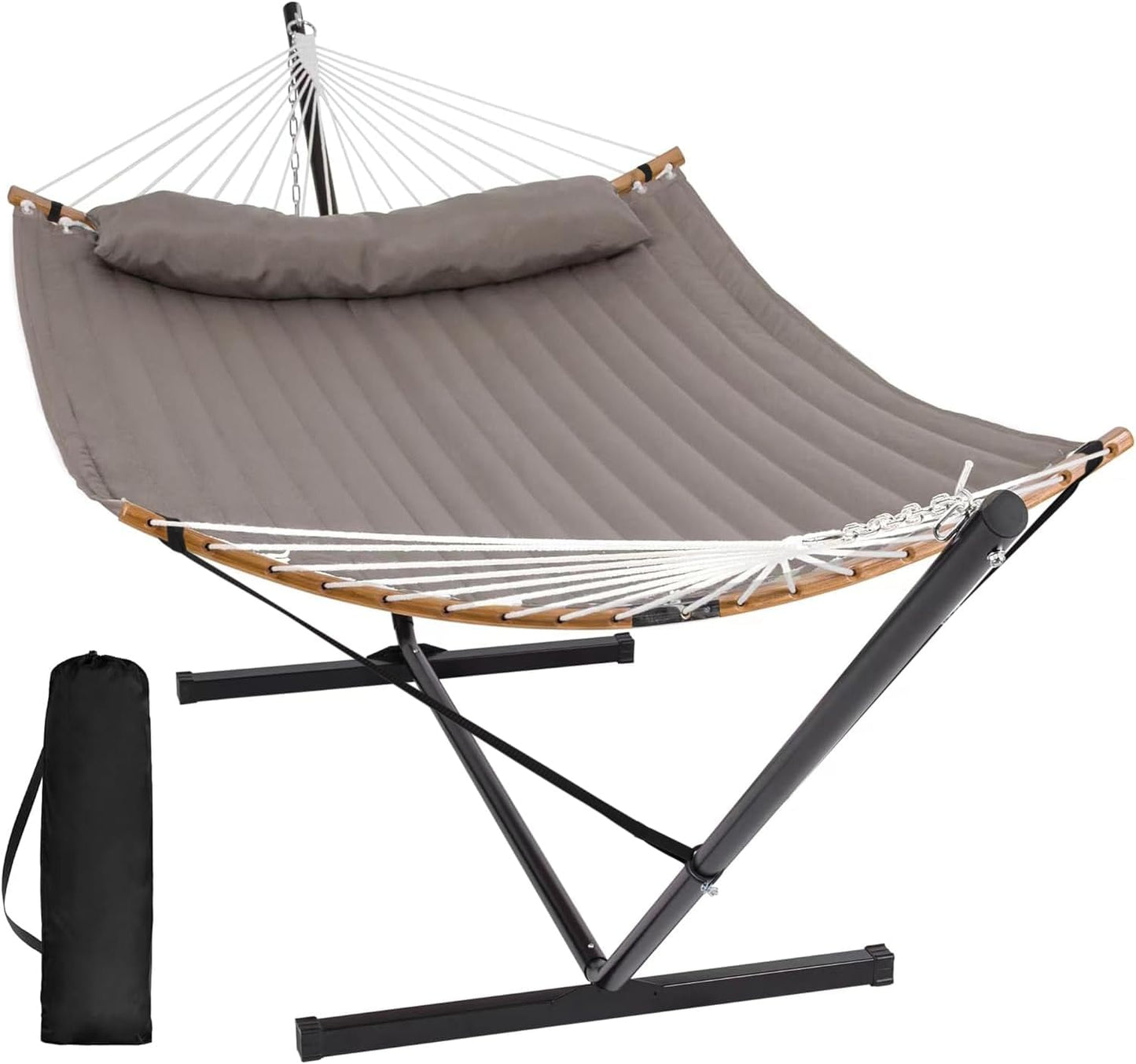 SUNCREAT Portable Outdoor Hammock with Stand, Heavy Duty Hammock with Carrying Bag, Soft Pillow, Balance Ropes, Dark Blue