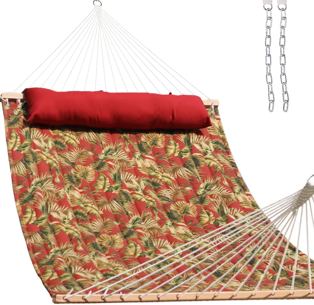 Lazy Daze Hammocks 12 FT Double Layered Quilted Fabric Hammock Swing with Pillow and Carrying Bag, Elegant Tassels and Spread Bar Heavy Duty Stylish for Two Person, Floral