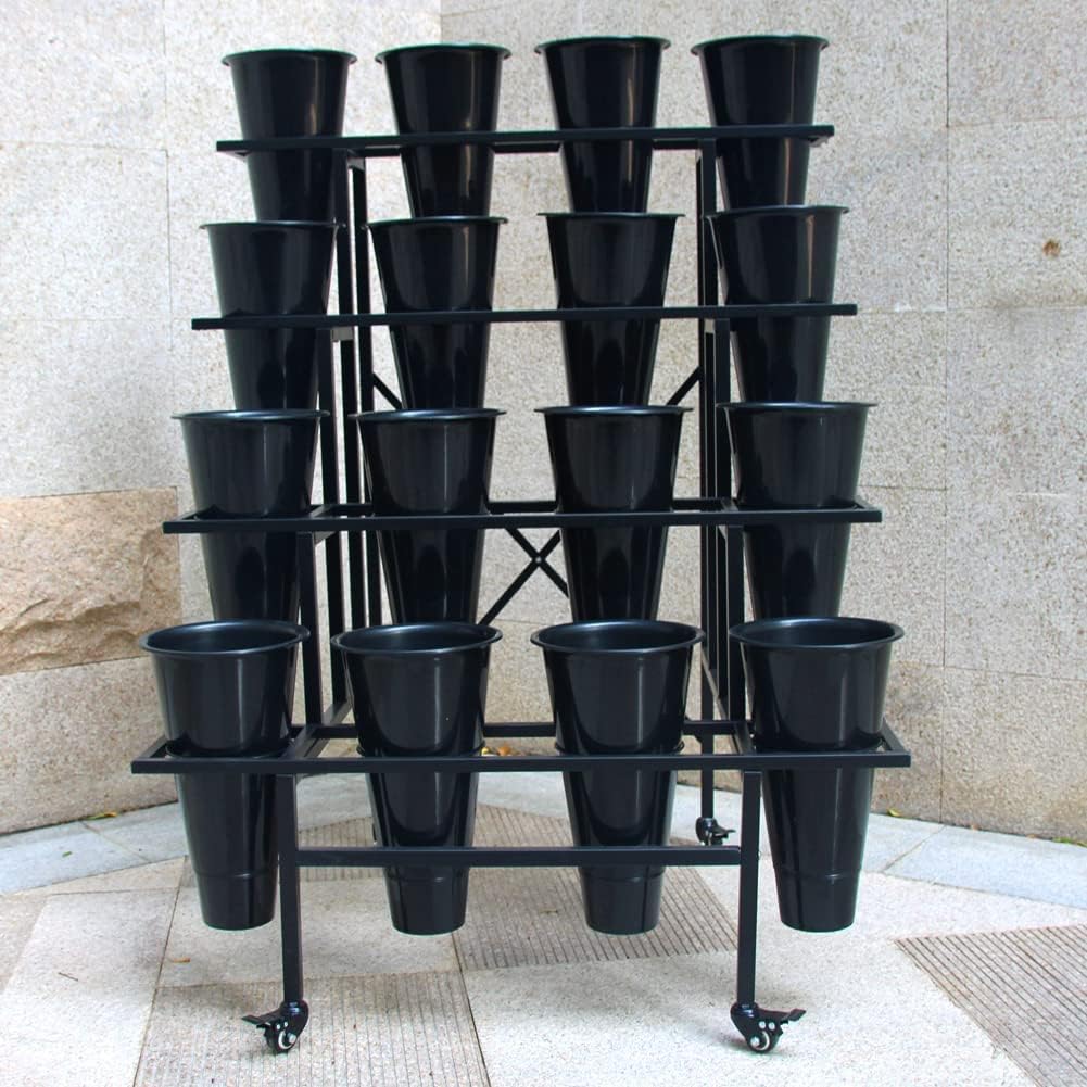 Zhongma Flower Display Stand with 16pcs Plastic Buckets for Fresh Flowers Heavy Duty Garden Cart Moving Flower Bucket Stand with Wheels.