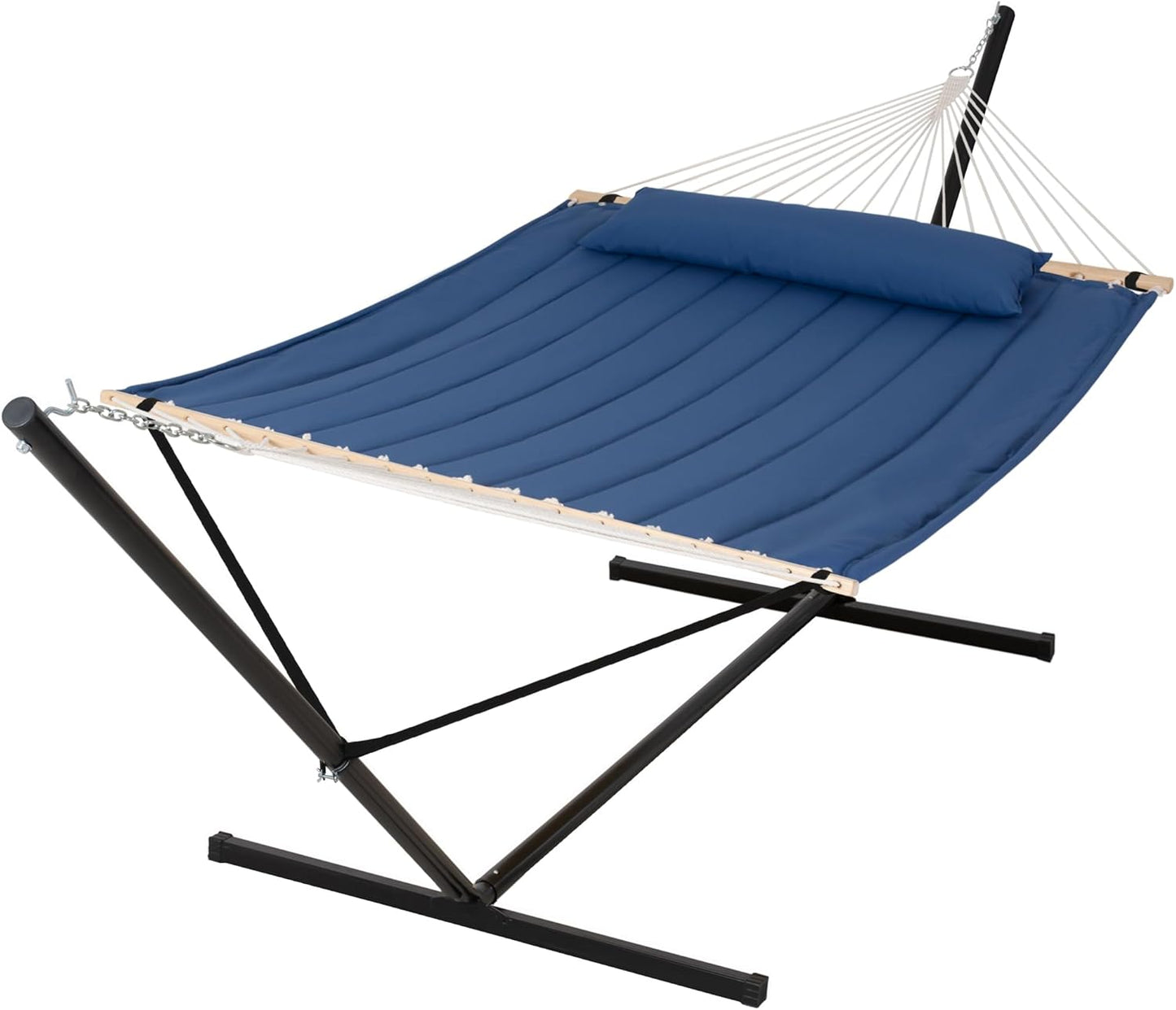 SUNCREAT 55 Inch Extra Large Double Hammock with Stand, 475lbs Capacity, Outdoor Portable Hammock with Hardwood Spreader Bar, Extra Large Pillow, Grey