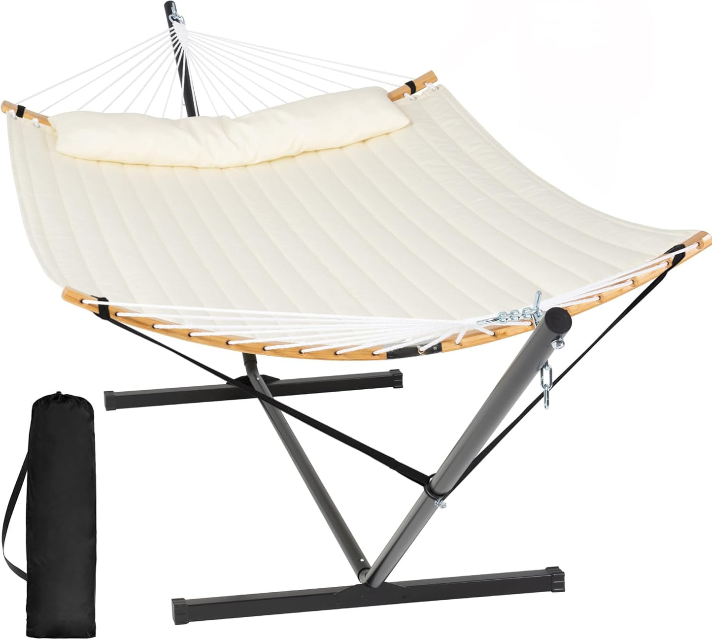 SUNCREAT Portable Outdoor Hammock with Stand, Heavy Duty Hammock with Carrying Bag, Soft Pillow, Balance Ropes, Dark Blue