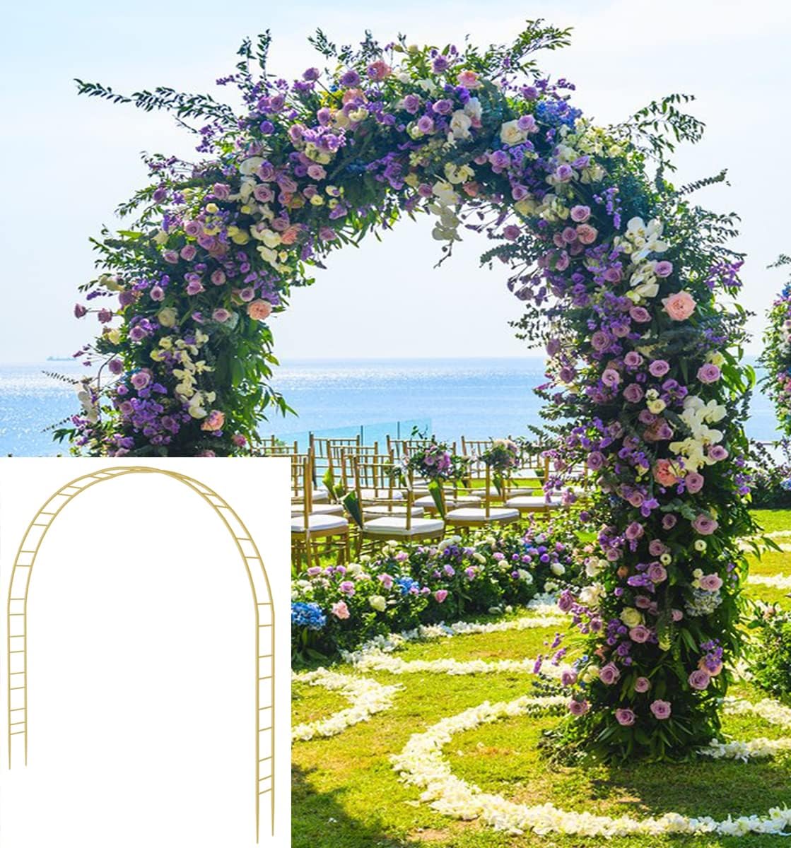 Queension Extra Large Garden Arch 7.2Ft Wide 9.2Ft High, Wedding Arch for Ceremony, Outdoor Garden Trellis for Climbing Plant, Metal Balloon Arches Backdrop Stand with Prongs Base, Black