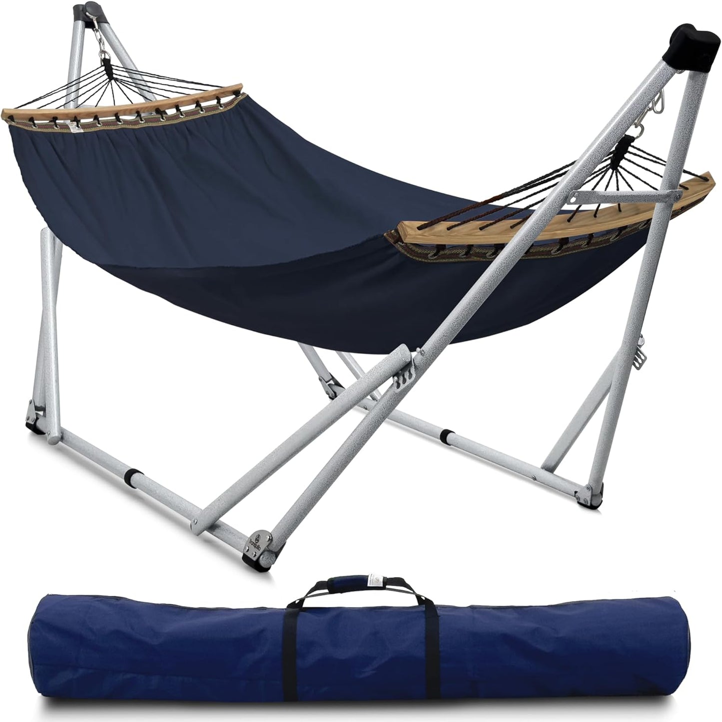 Tranquillo Universal Double Hammock with Stand Included for 2 Persons/Foldable Hammock Stand 600 lbs Capacity Portable Case - Inhouse, Outdoor, Camping, Sky