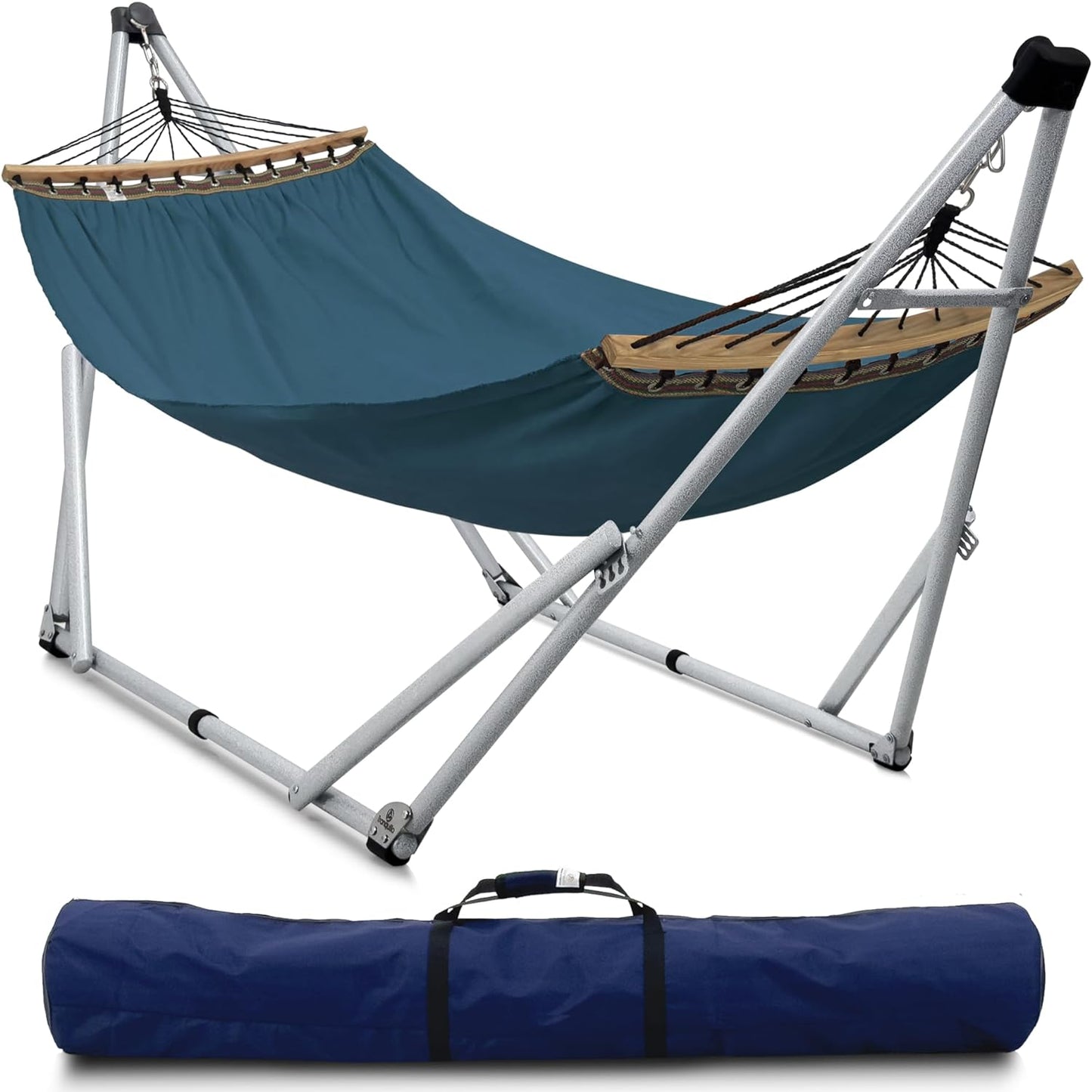Tranquillo Universal Double Hammock with Stand Included for 2 Persons/Foldable Hammock Stand 600 lbs Capacity Portable Case - Inhouse, Outdoor, Camping, Sky