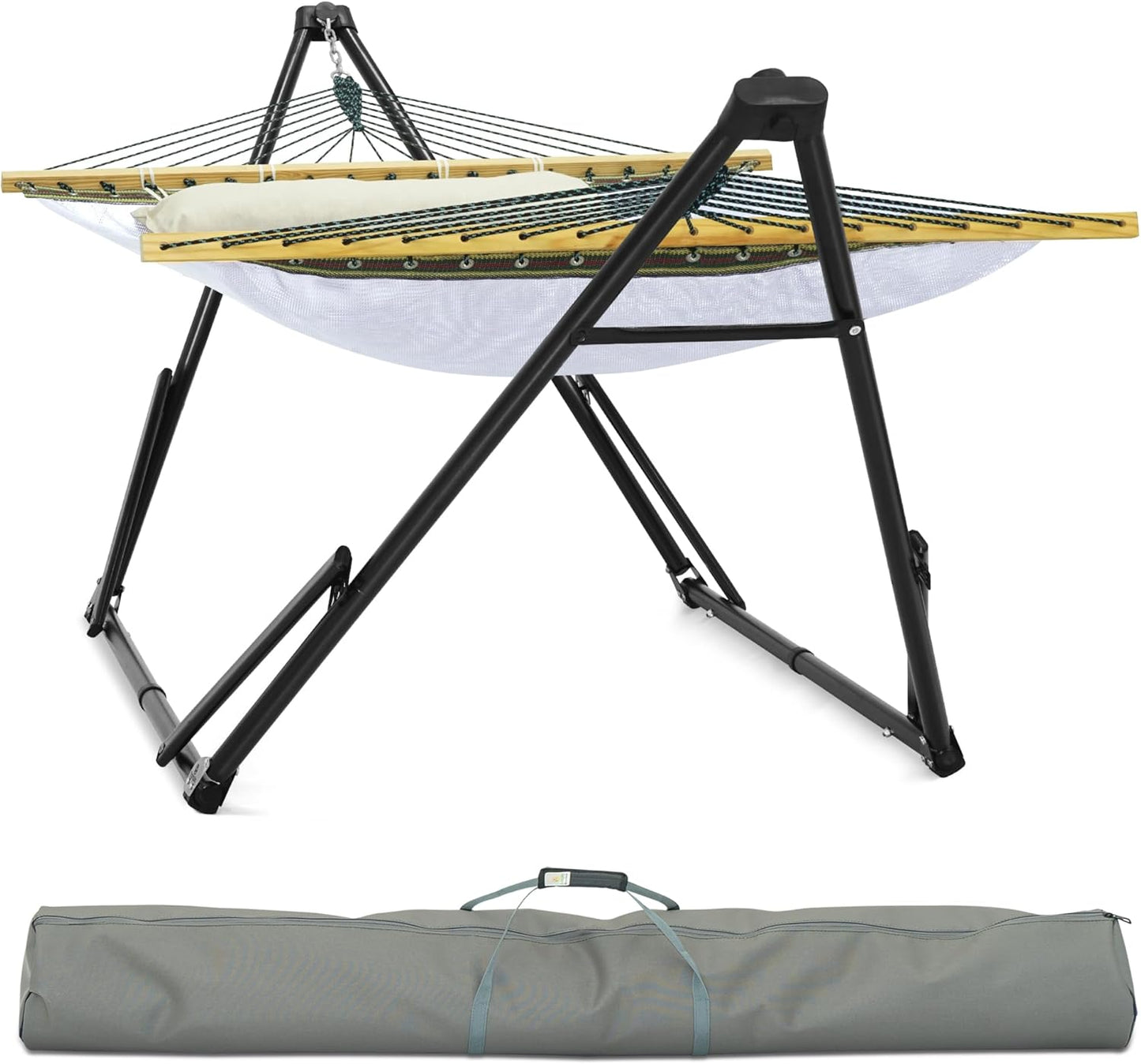 Tranquillo Camping Hammock and Stand, Collapsible Camping Hammock and Stand, 600 lbs Capacity Foldable Hammock for 2 Persons, Premium Noiseless No Screws Heavy Duty Multifunctional Stand, Blue