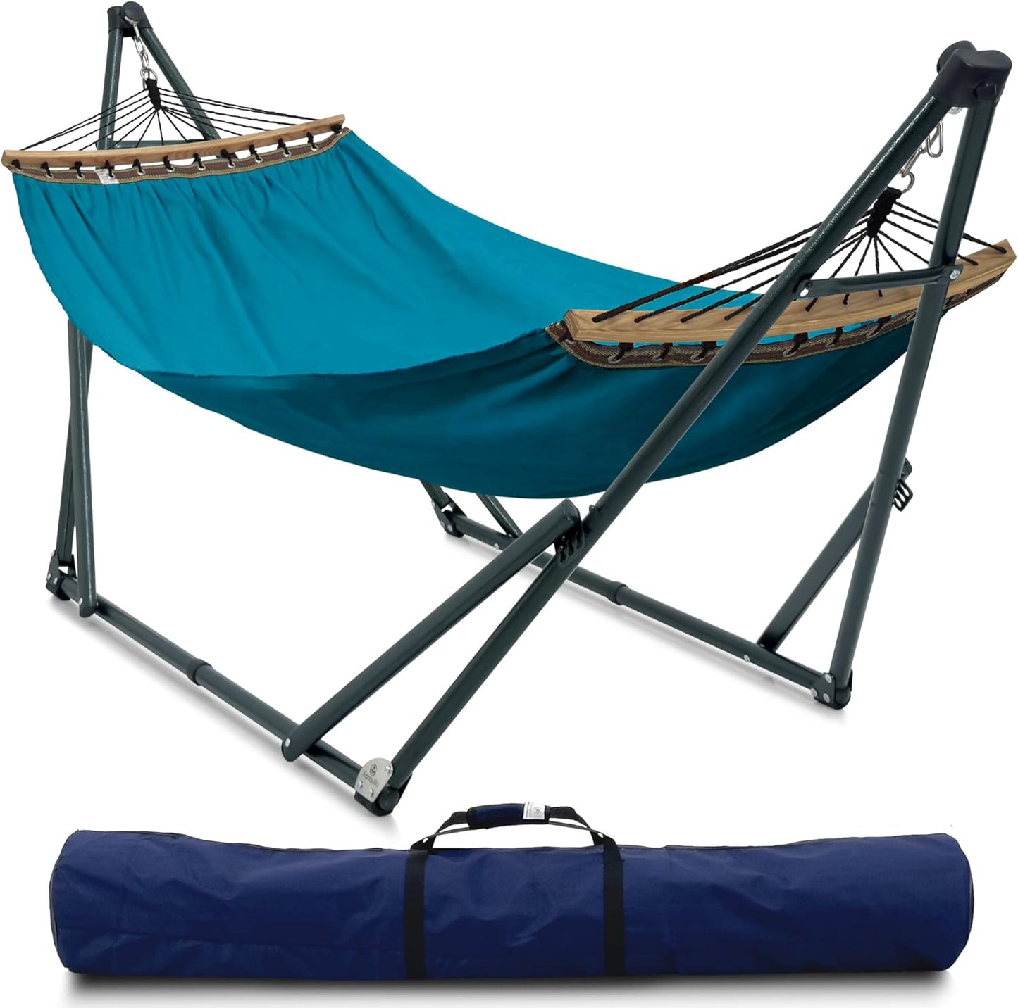 Tranquillo Universal Double Hammock with Stand Included for 2 Persons/Foldable Hammock Stand 600 lbs Capacity Portable Case - Inhouse, Outdoor, Camping, Sky