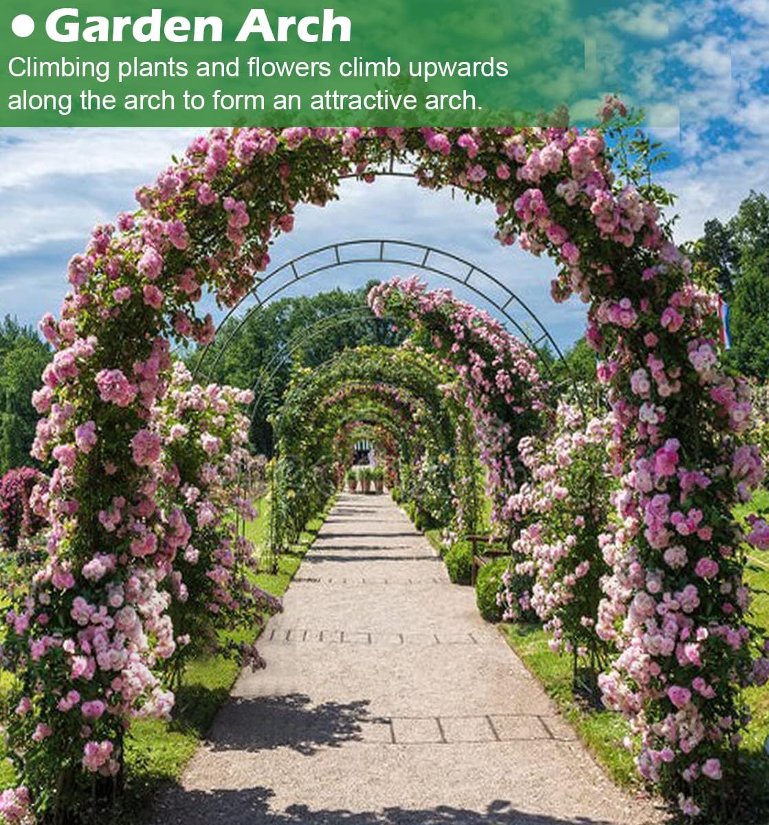 Queension Extra Large Garden Arch 7.2Ft Wide 9.2Ft High, Wedding Arch for Ceremony, Outdoor Garden Trellis for Climbing Plant, Metal Balloon Arches Backdrop Stand with Prongs Base, Black