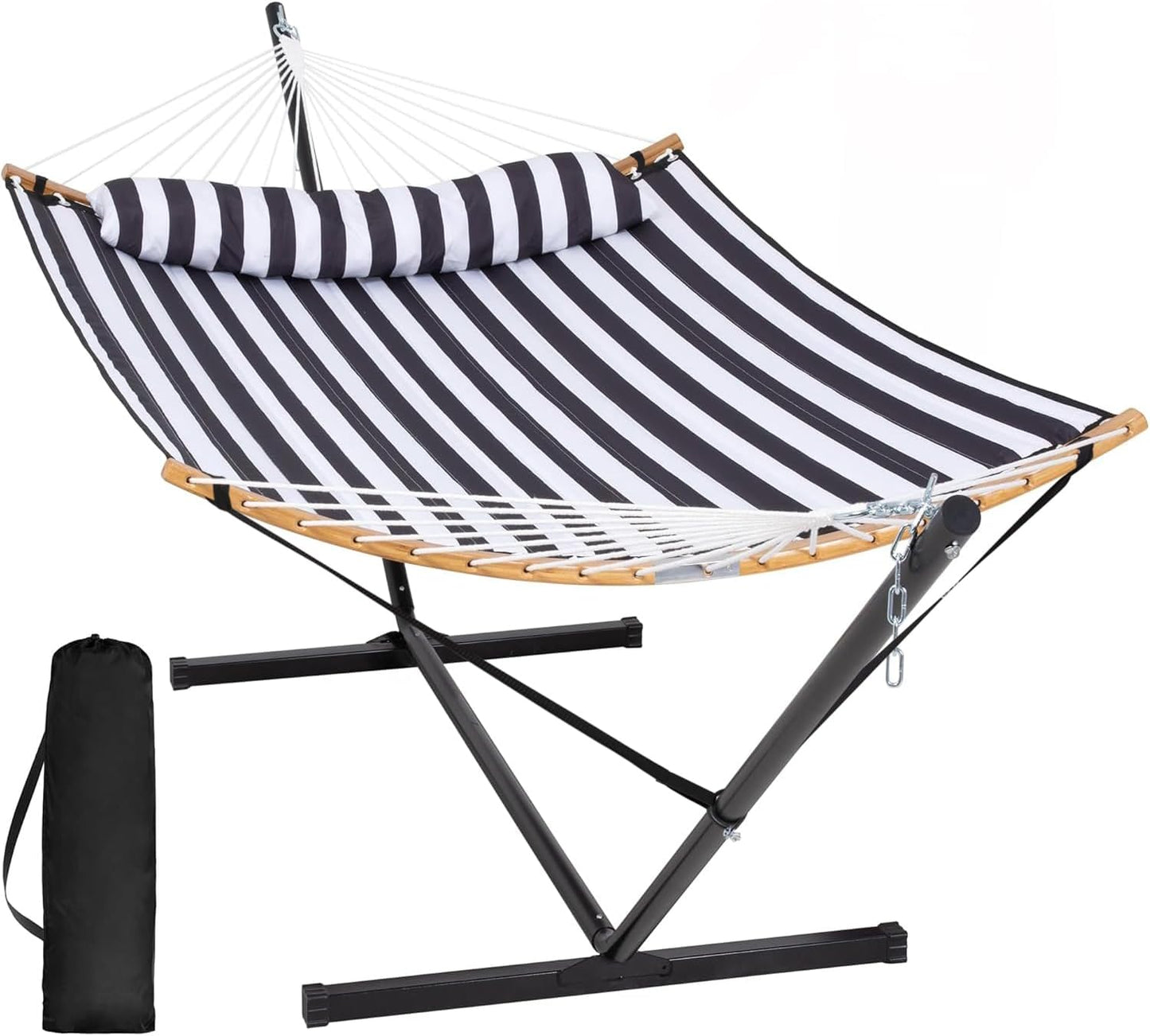 SUNCREAT Portable Outdoor Hammock with Stand, Heavy Duty Hammock with Carrying Bag, Soft Pillow, Balance Ropes, Dark Blue