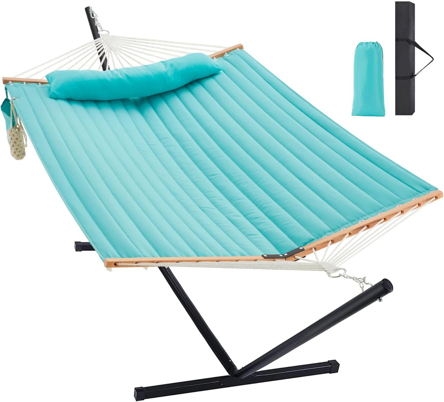 Two Person Hammock with Stand Heavy Duty, Outdoor Patio Hammock with Portable Steel Stand, Large Double Hammocks,480lbs Capacity.(Off White)