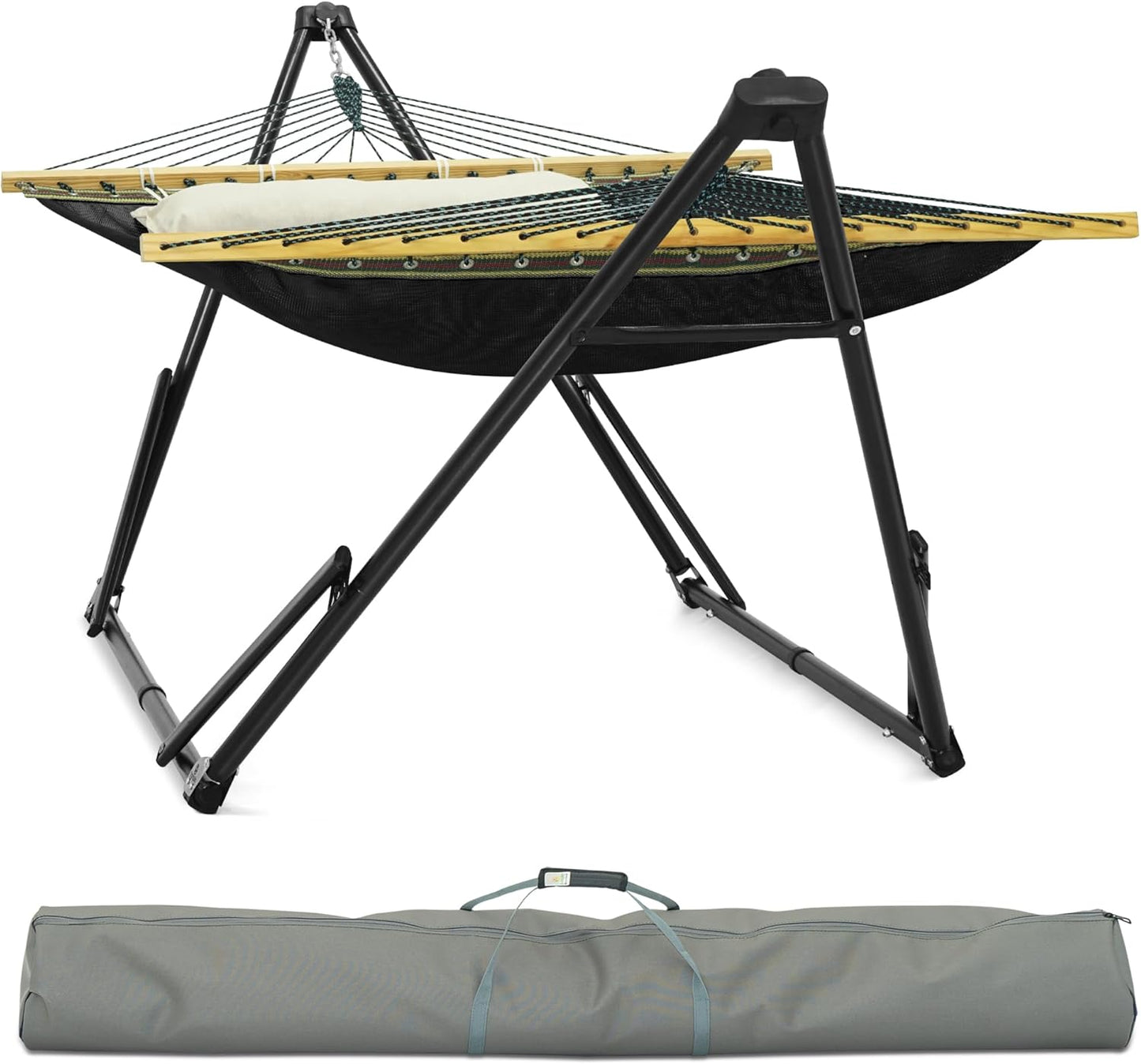 Tranquillo Camping Hammock and Stand, Collapsible Camping Hammock and Stand, 600 lbs Capacity Foldable Hammock for 2 Persons, Premium Noiseless No Screws Heavy Duty Multifunctional Stand, Blue
