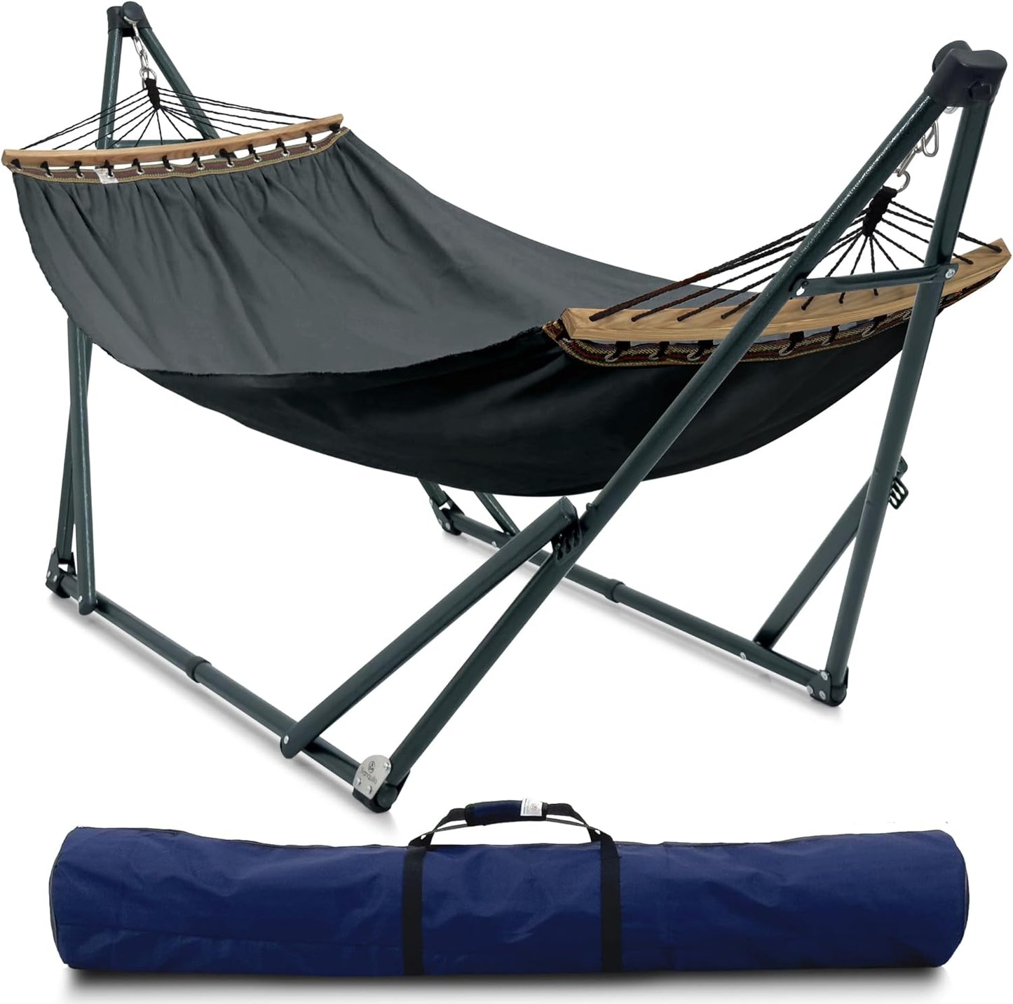 Tranquillo Universal Double Hammock with Stand Included for 2 Persons/Foldable Hammock Stand 600 lbs Capacity Portable Case - Inhouse, Outdoor, Camping, Sky