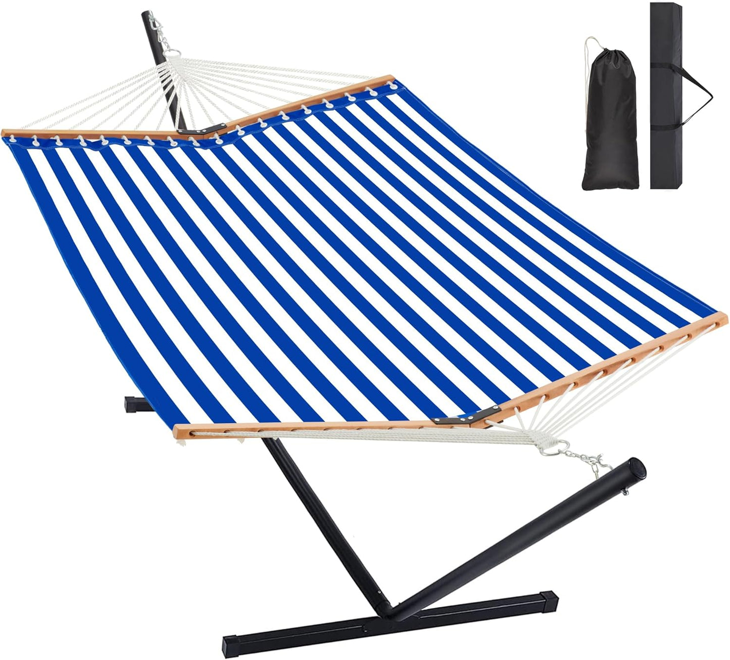 Two Person Hammock with Stand Heavy Duty, Outdoor Patio Hammock with Portable Steel Stand, Large Double Hammocks,480lbs Capacity.(Off White)