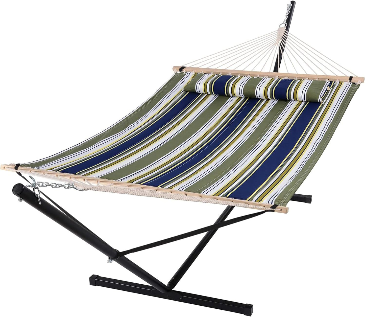 SUNCREAT 55 Inch Extra Large Double Hammock with Stand, 475lbs Capacity, Outdoor Portable Hammock with Hardwood Spreader Bar, Extra Large Pillow, Grey