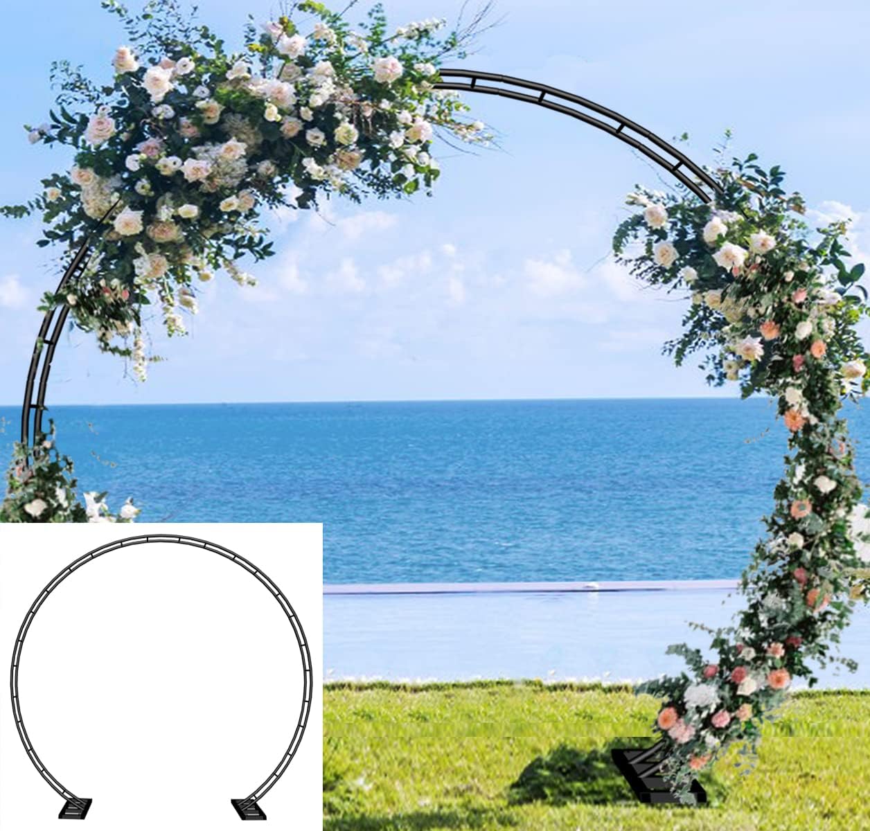 Queension Extra Large Garden Arch 7.2Ft Wide 9.2Ft High, Wedding Arch for Ceremony, Outdoor Garden Trellis for Climbing Plant, Metal Balloon Arches Backdrop Stand with Prongs Base, Black