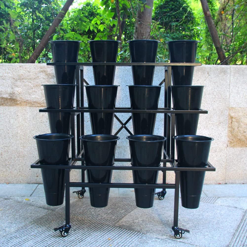 Zhongma Flower Display Stand with 16pcs Plastic Buckets for Fresh Flowers Heavy Duty Garden Cart Moving Flower Bucket Stand with Wheels.
