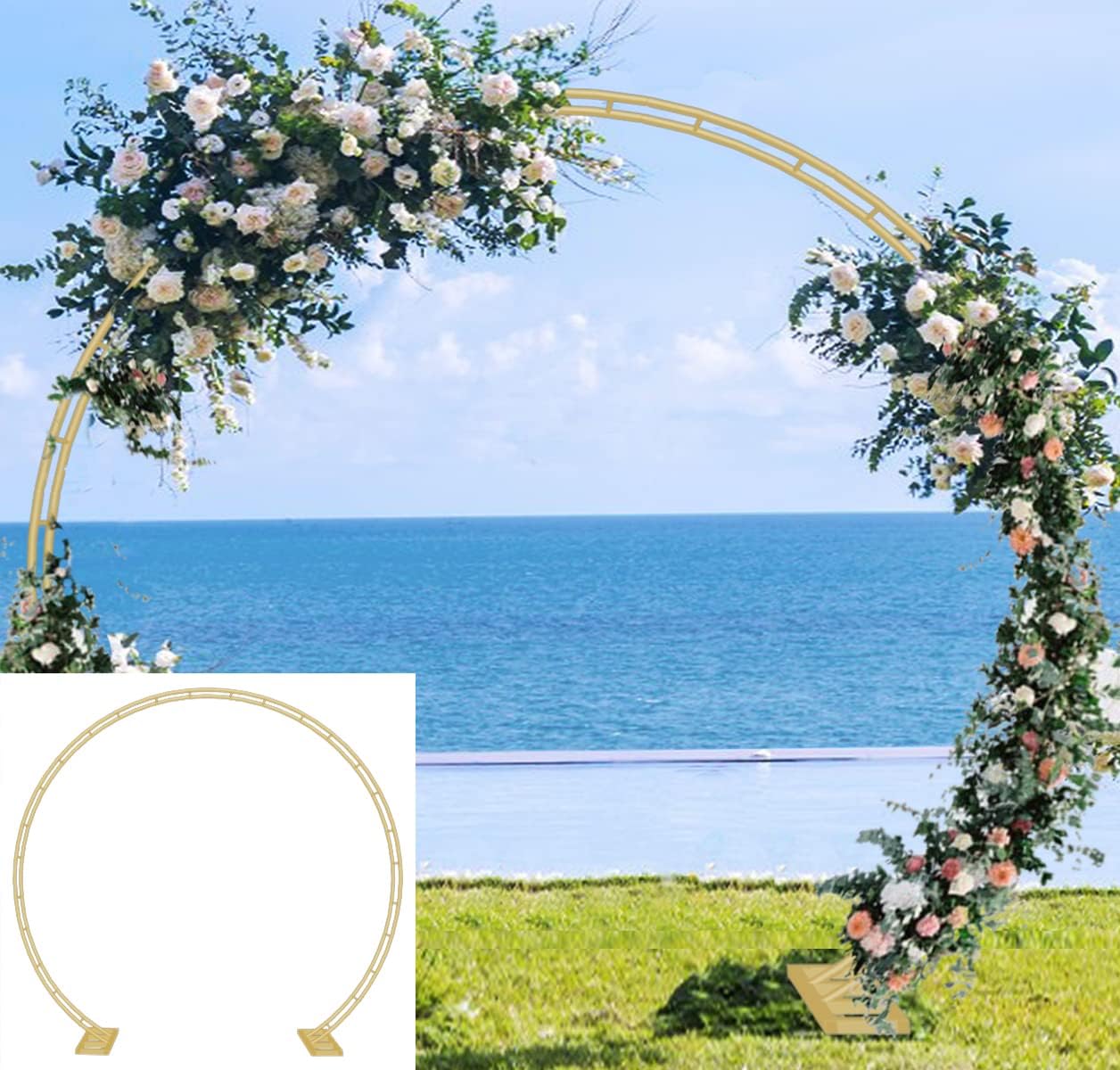 Queension Extra Large Garden Arch 7.2Ft Wide 9.2Ft High, Wedding Arch for Ceremony, Outdoor Garden Trellis for Climbing Plant, Metal Balloon Arches Backdrop Stand with Prongs Base, Black
