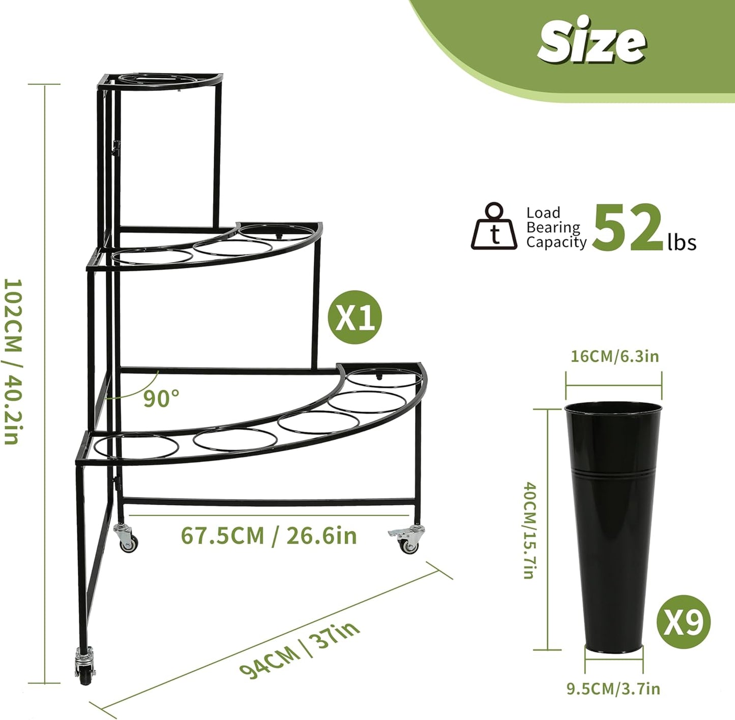 Flower Display Stand, 3 Layers Flower Cart Shelf with 9 Buckets, Flower Bar with 360° Swivel Wheels and Brake, Arch Flower Buckets Rack for Indoor, Florists, Garden, Flower Pop-Up Events