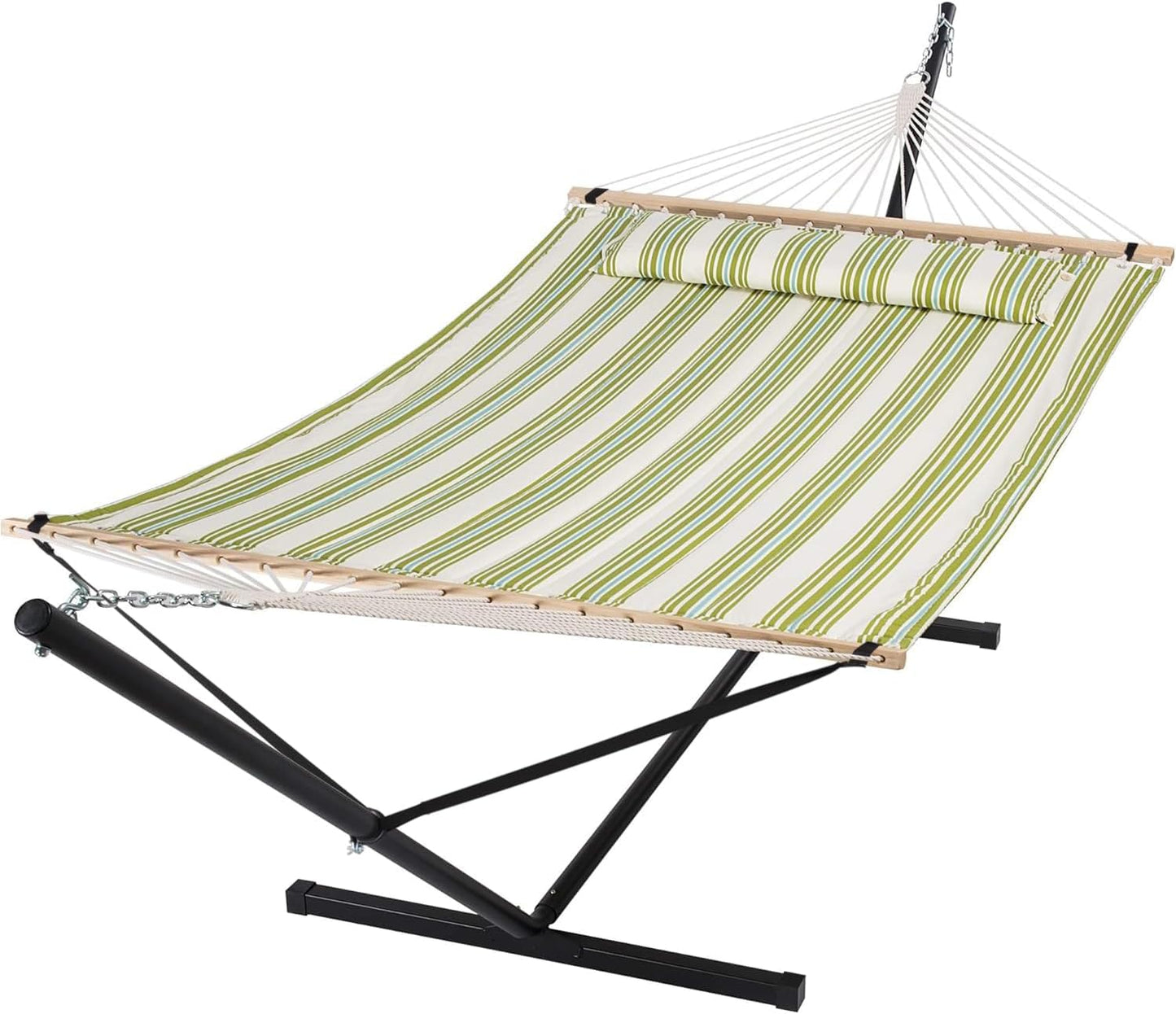 SUNCREAT 55 Inch Extra Large Double Hammock with Stand, 475lbs Capacity, Outdoor Portable Hammock with Hardwood Spreader Bar, Extra Large Pillow, Grey