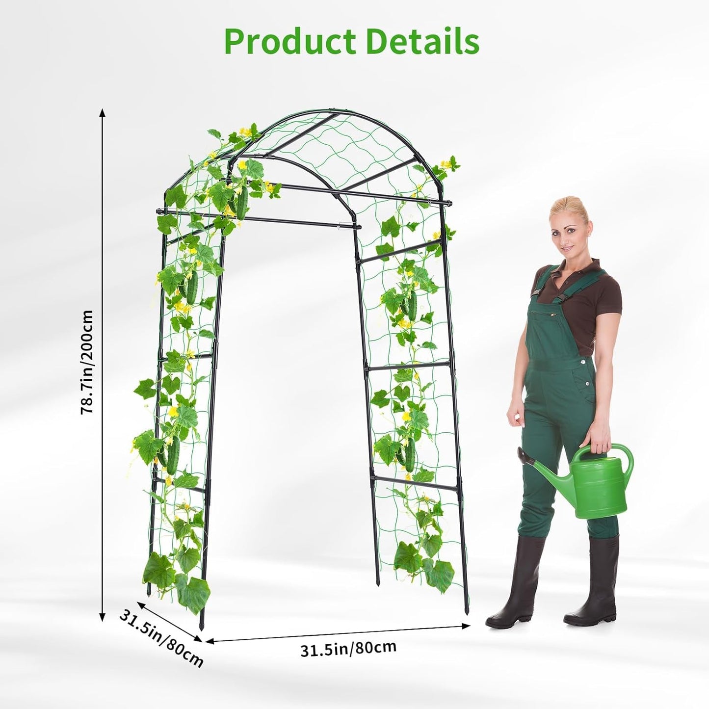 Cucumber Trellis, 6.7ft Tall Garden Arch Trellis for Climbing Plants Outdoor Arbor Support Vine Vegetable Tomato Bean Pea Grape Squash Pumpkin Cucumber Trellis Raised Bed, Lightweight, Black