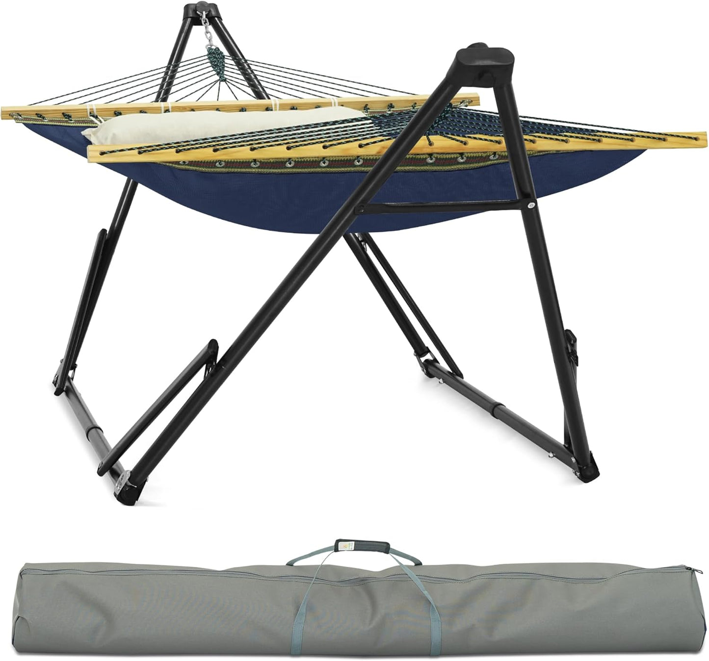 Tranquillo Camping Hammock and Stand, Collapsible Camping Hammock and Stand, 600 lbs Capacity Foldable Hammock for 2 Persons, Premium Noiseless No Screws Heavy Duty Multifunctional Stand, Blue