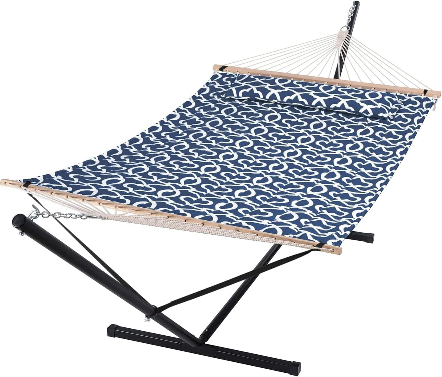 SUNCREAT 55 Inch Extra Large Double Hammock with Stand, 475lbs Capacity, Outdoor Portable Hammock with Hardwood Spreader Bar, Extra Large Pillow, Grey