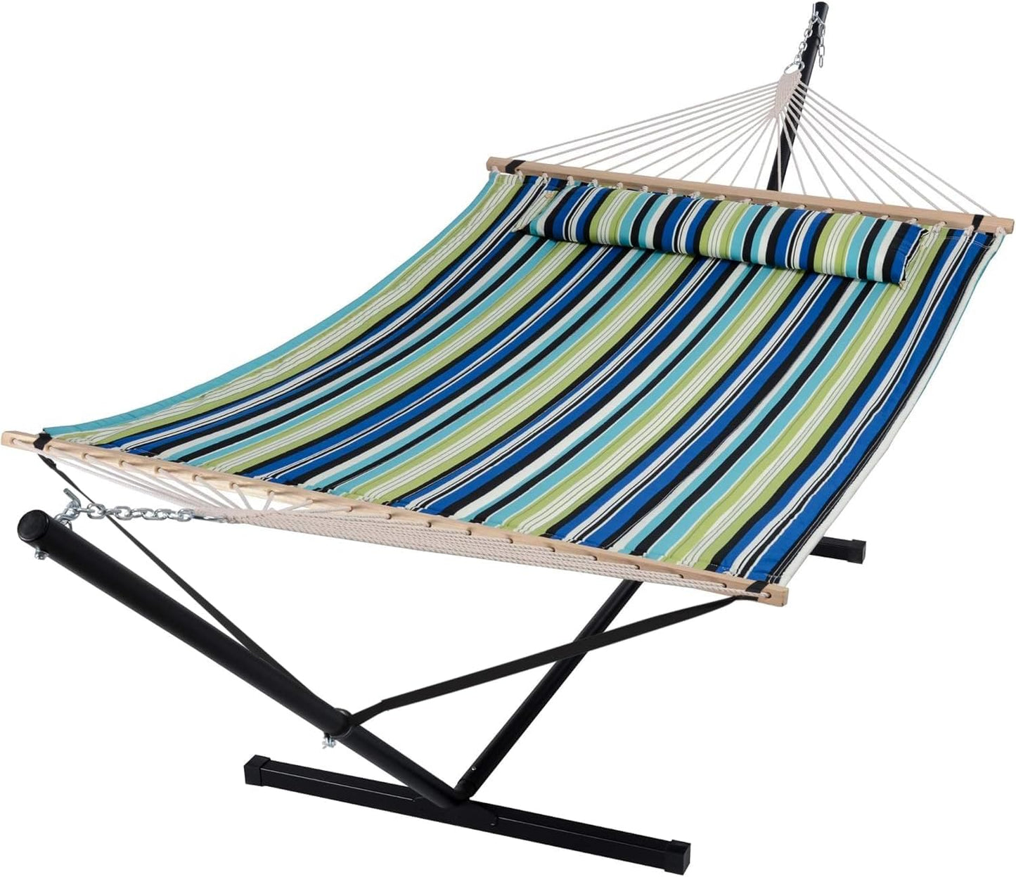 SUNCREAT 55 Inch Extra Large Double Hammock with Stand, 475lbs Capacity, Outdoor Portable Hammock with Hardwood Spreader Bar, Extra Large Pillow, Grey