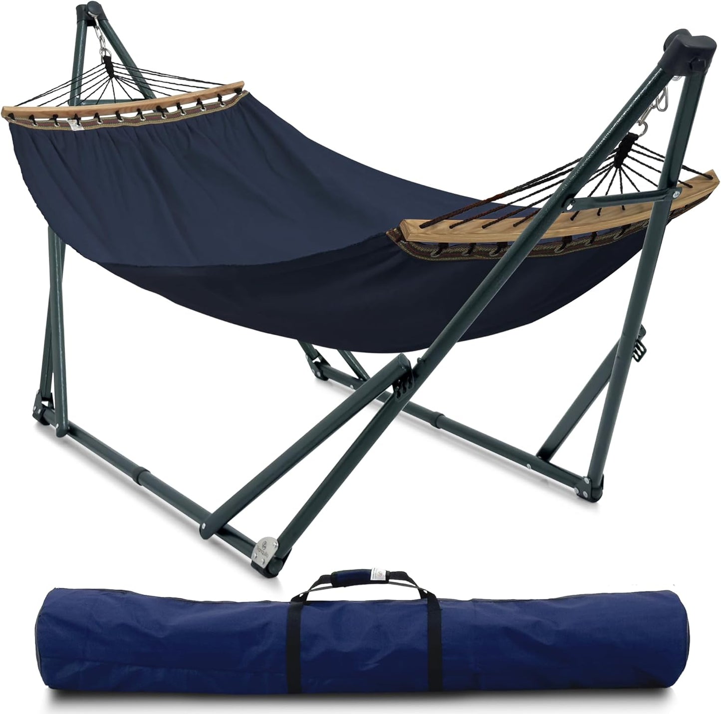 Tranquillo Universal Double Hammock with Stand Included for 2 Persons/Foldable Hammock Stand 600 lbs Capacity Portable Case - Inhouse, Outdoor, Camping, Sky