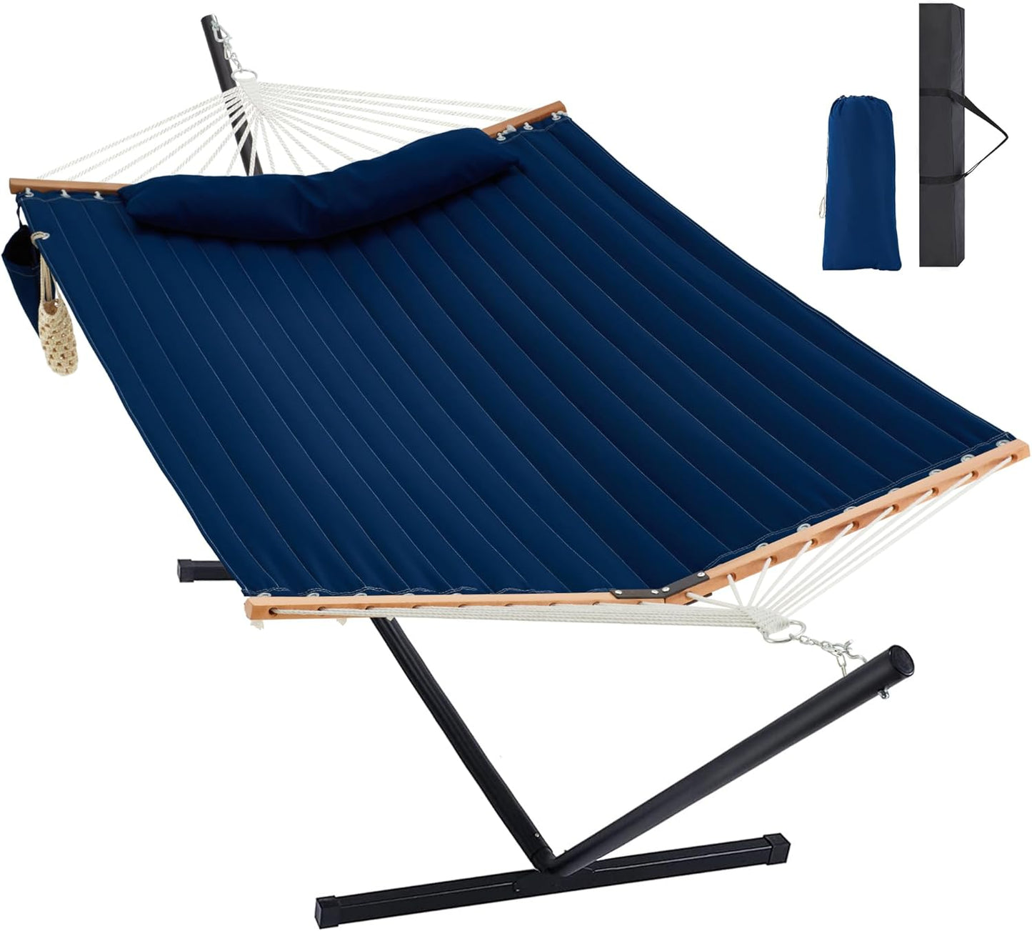 Two Person Hammock with Stand Heavy Duty, Outdoor Patio Hammock with Portable Steel Stand, Large Double Hammocks,480lbs Capacity.(Off White)