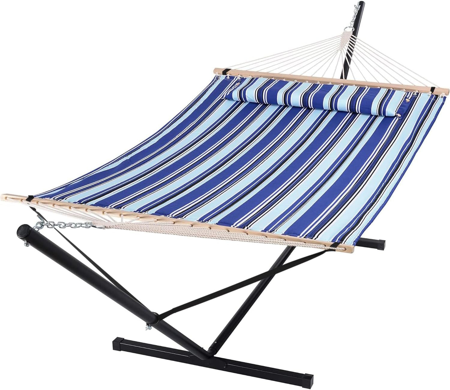 SUNCREAT 55 Inch Extra Large Double Hammock with Stand, 475lbs Capacity, Outdoor Portable Hammock with Hardwood Spreader Bar, Extra Large Pillow, Grey