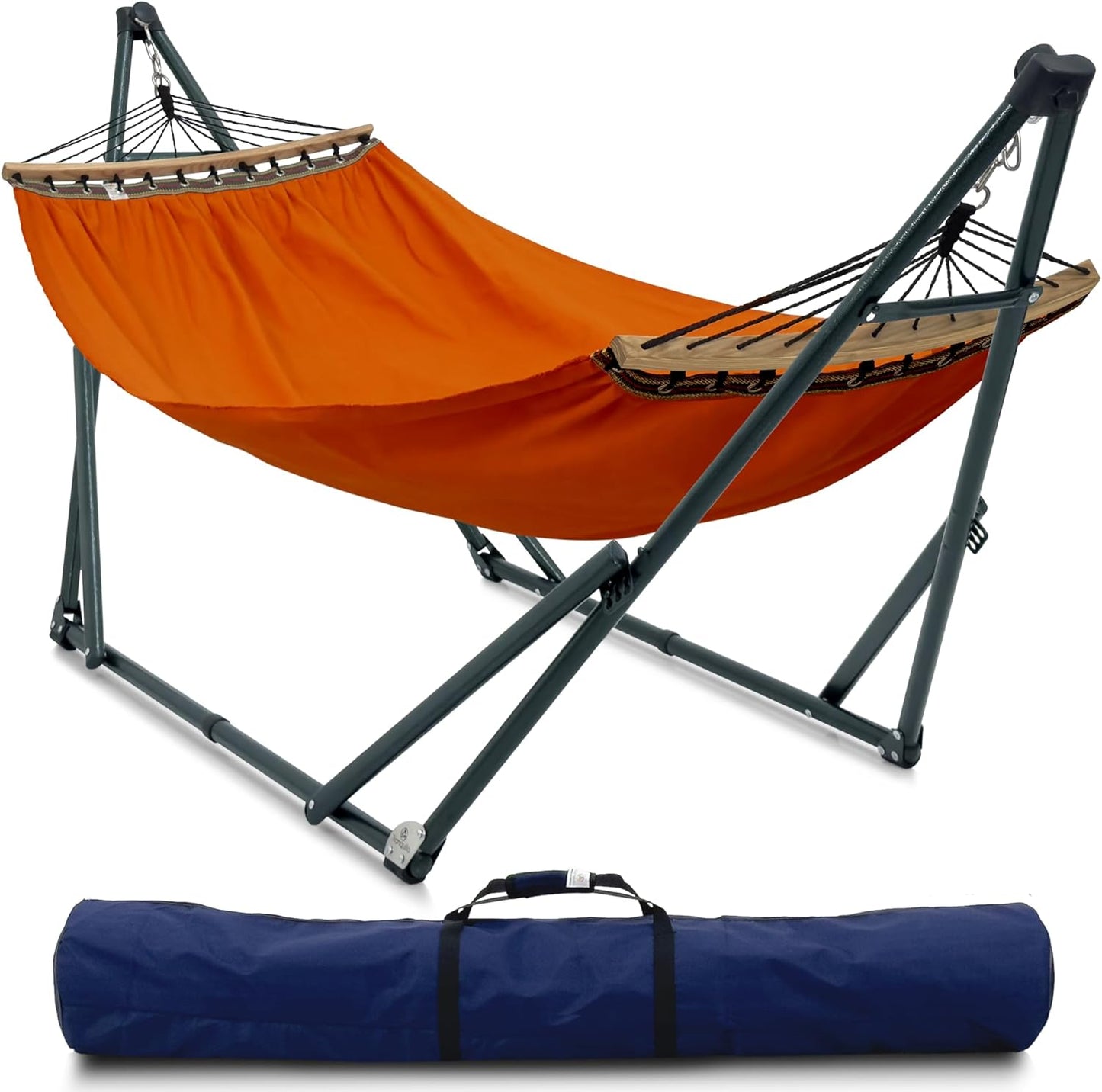 Tranquillo Universal Double Hammock with Stand Included for 2 Persons/Foldable Hammock Stand 600 lbs Capacity Portable Case - Inhouse, Outdoor, Camping, Sky